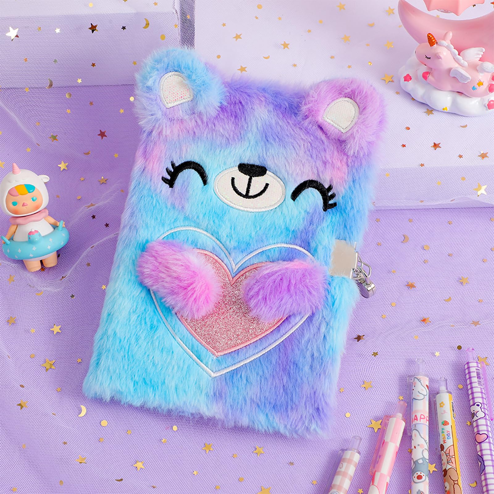 Journal Intime Fille avec Cadenas Carnet Secret Cadeau Fille Ours de dessin animé Multicolore