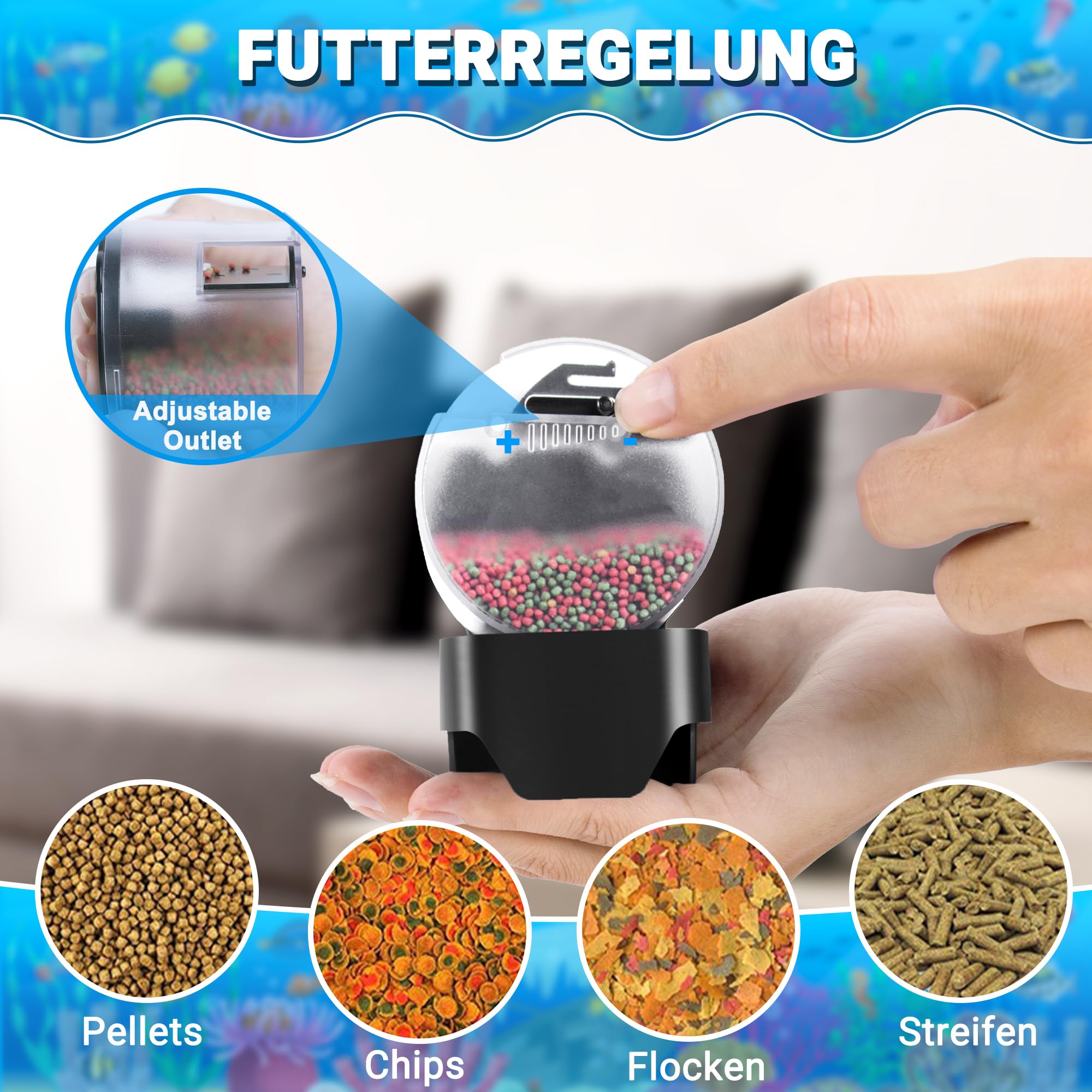 Ycozy Fischfutterautomat Aquarium FischFutterspender Futterautomat Fische Steckernetzteil Super Einfacher Einstellung Automatischer Fischfutter für Urlaub Goldfische Schildkröten