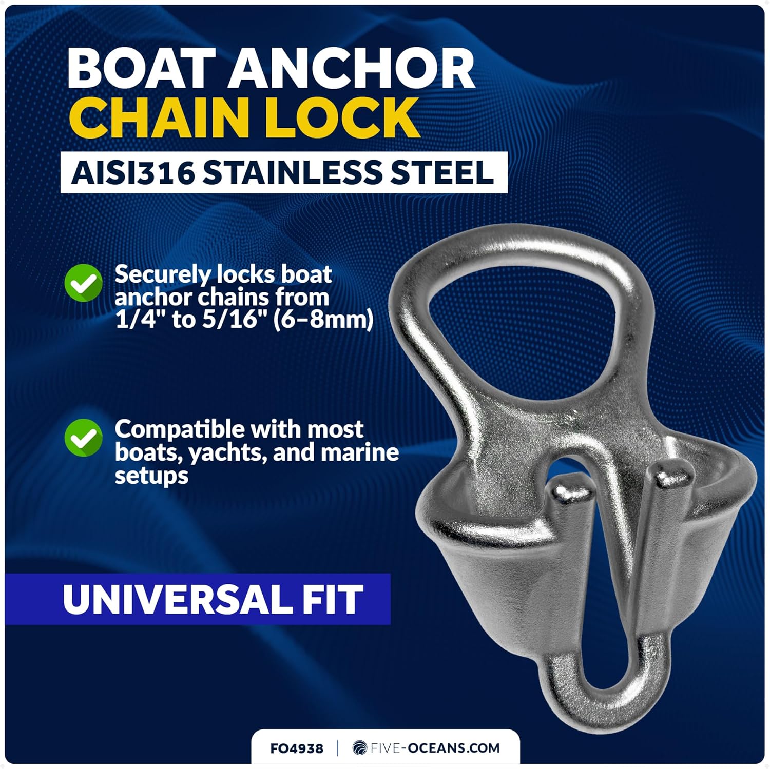 Five Oceans Boat Anchor Chain Lock, AISI316 Stainless Steel Marine-Grade, Heavy Duty Corrosion Resistant