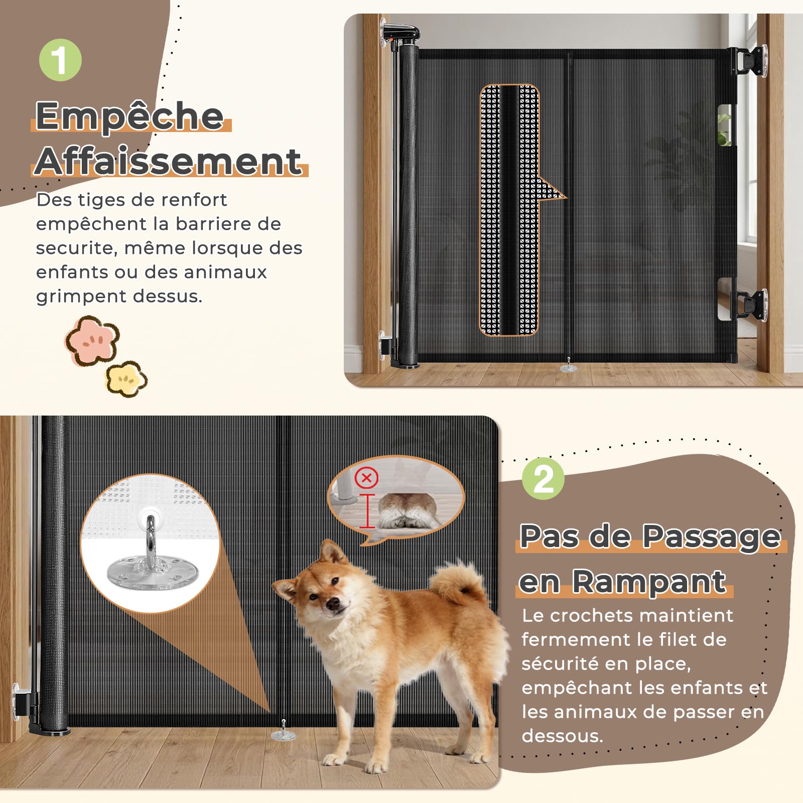 Ycozy Barriere de Securite Enfant sans Perçage 0 à 150cm, Rétractable Barriere de Securite Chien avec Barres Renforcées Empêcher Barriere Escalier Enroulable pour Escaliers, Intérieur et Extérieur