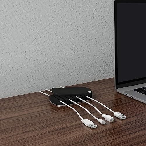 Miniatura 4 de Organizador de escritorio de gestión de cables, gestión de cables para 7 cables de computadora, carga o alimentación con base antideslizante y
