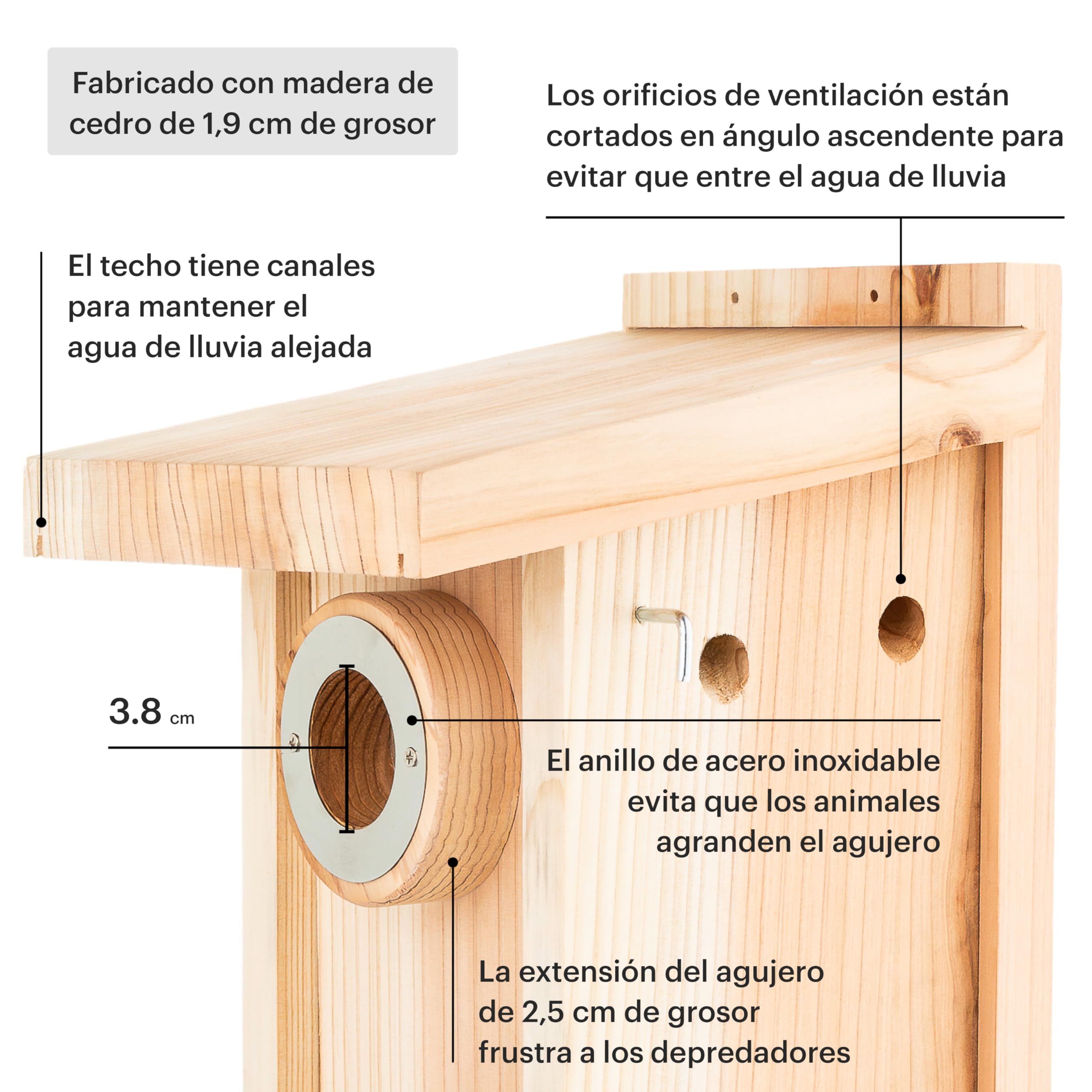 WHITEHORSE Casa para Pájaros de Primera Calidad, Caja Nido con Construcción Certificada, Ideal para Observar Aves y Apoyar a Las Especies Europeas