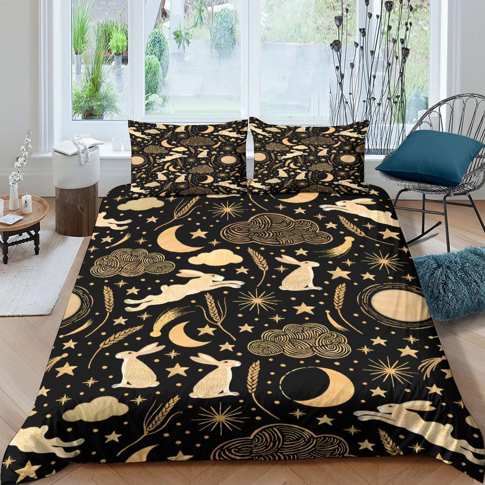 Ctjqhvkz Style-2 3D Printed Moon Rabbit Fitted Sheet Microfiber Soft Clouds Star Mattress Cover For Bedroom Guest Room Decor Single（135X200cm）