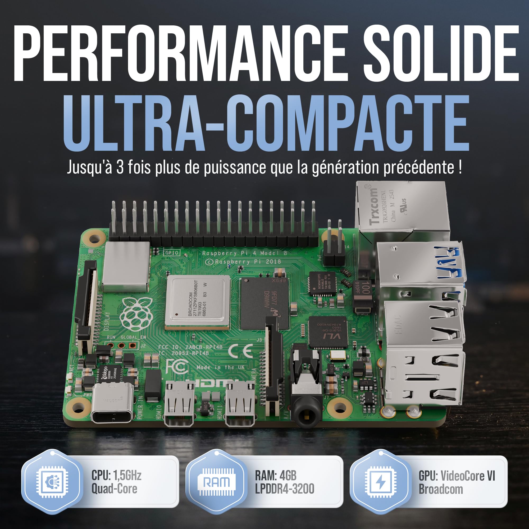 db-tronic Raspberry Pi 4 4 Go Starter Kit | Édition 64 Go | Alimentation 15 W | Boîtier | Micro HDMI 4K | Dissipateurs | idéal pour Home Assistant et Le Smart Home