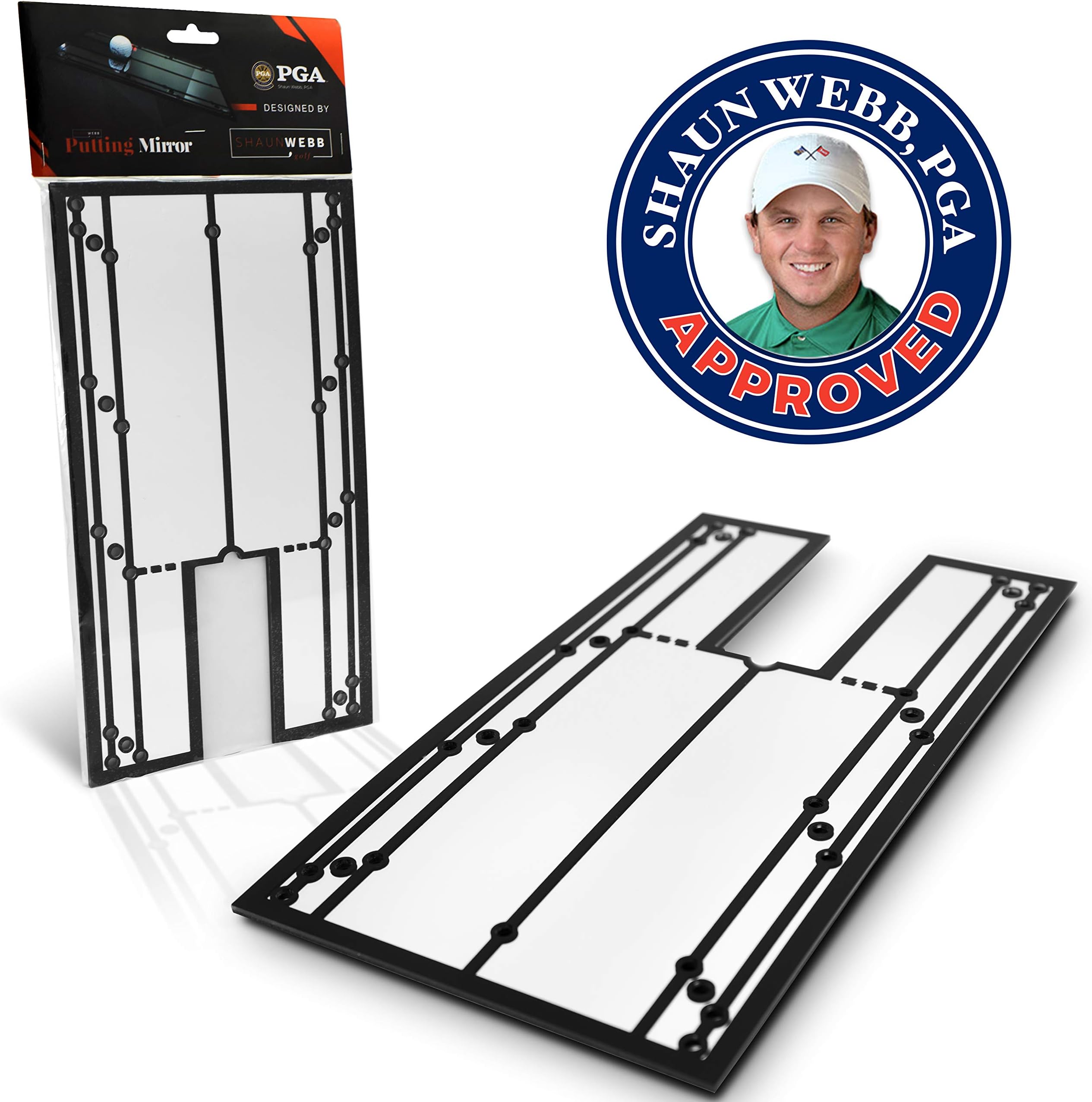 Shaun Webb's Putting Mirror 12" x 6" - Putt with Confidence and Accurately. Get Instant Feedback And Improve Your Stroke With This Portable Golf Training Aid, Alignment Golf Accessories, Swing Trainer
