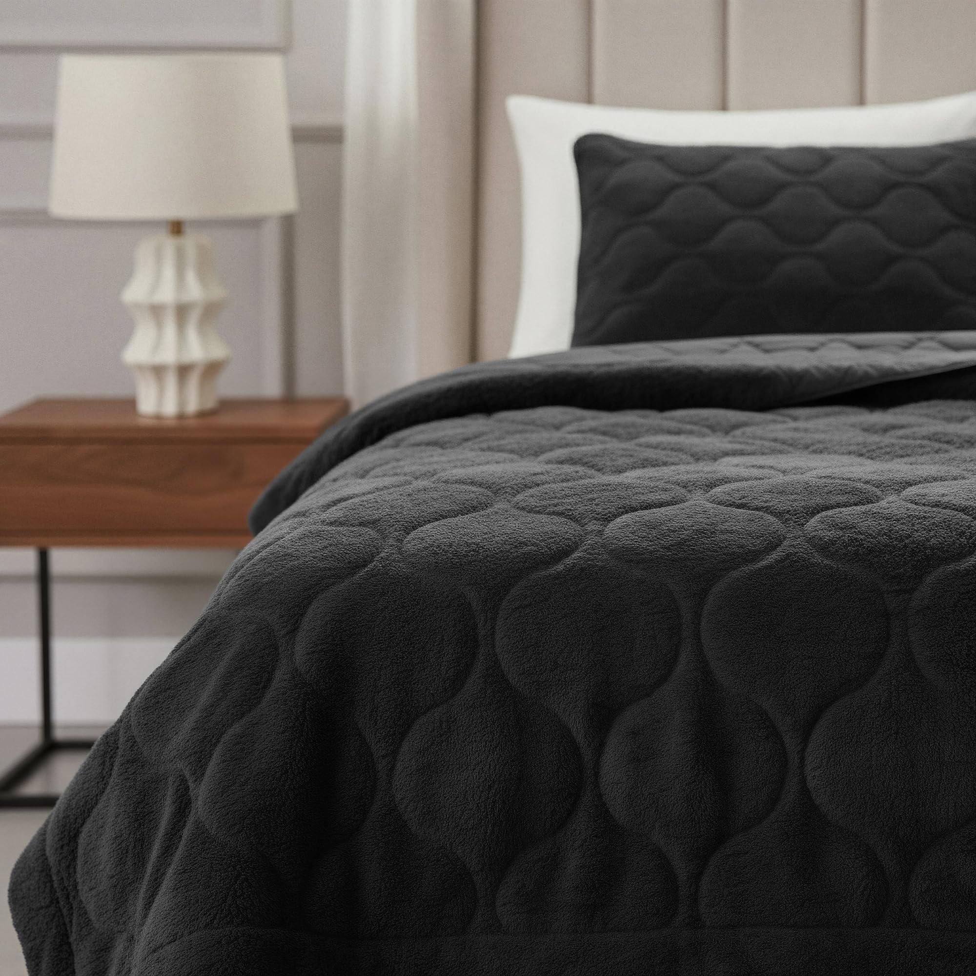 Sleeptime Bettdecke ohne Überzug - Teddy Premium - Schwarz - Doppelbett - 240 x 200 - Superweich & Waschbar - Inklusive Kissenbezüge