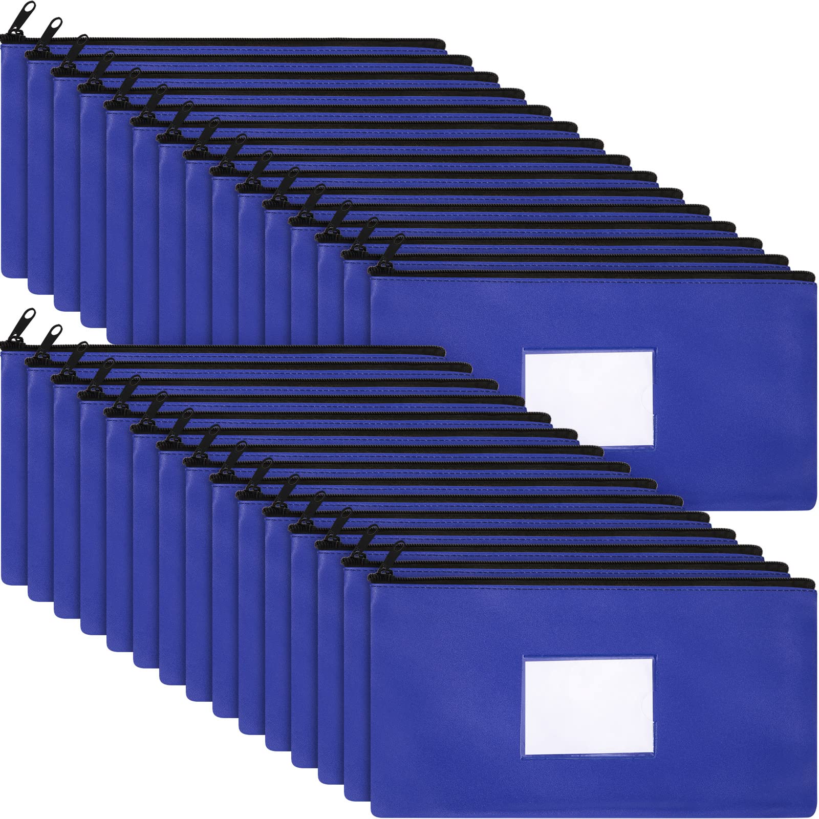 30 Pieces Money Bank Bag with Zipper Pouch for Cash 11 x 6 Inch Security Bank Deposit Bag with Clear Window Leatherette Money Cash Coin Wallet(Royal