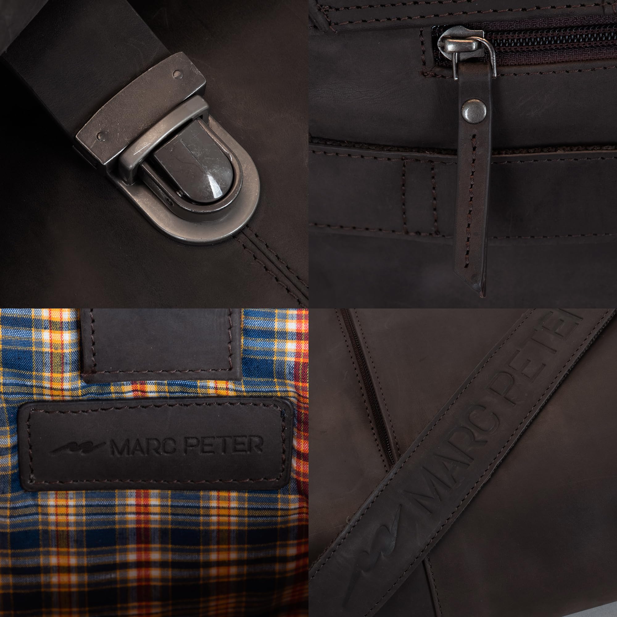 Marc Peter® Bergen leder Umhängetasche für Herren und Damen | 15.6 Zoll Laptoptasche | Aktentasche aus echtem Büffelleder