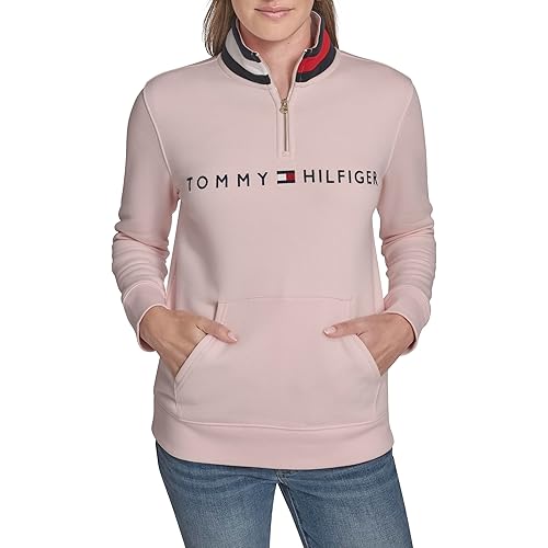 Tommy Hilfiger womens Fleece Mockneck 1/4 Zip Soft Sweatshirt