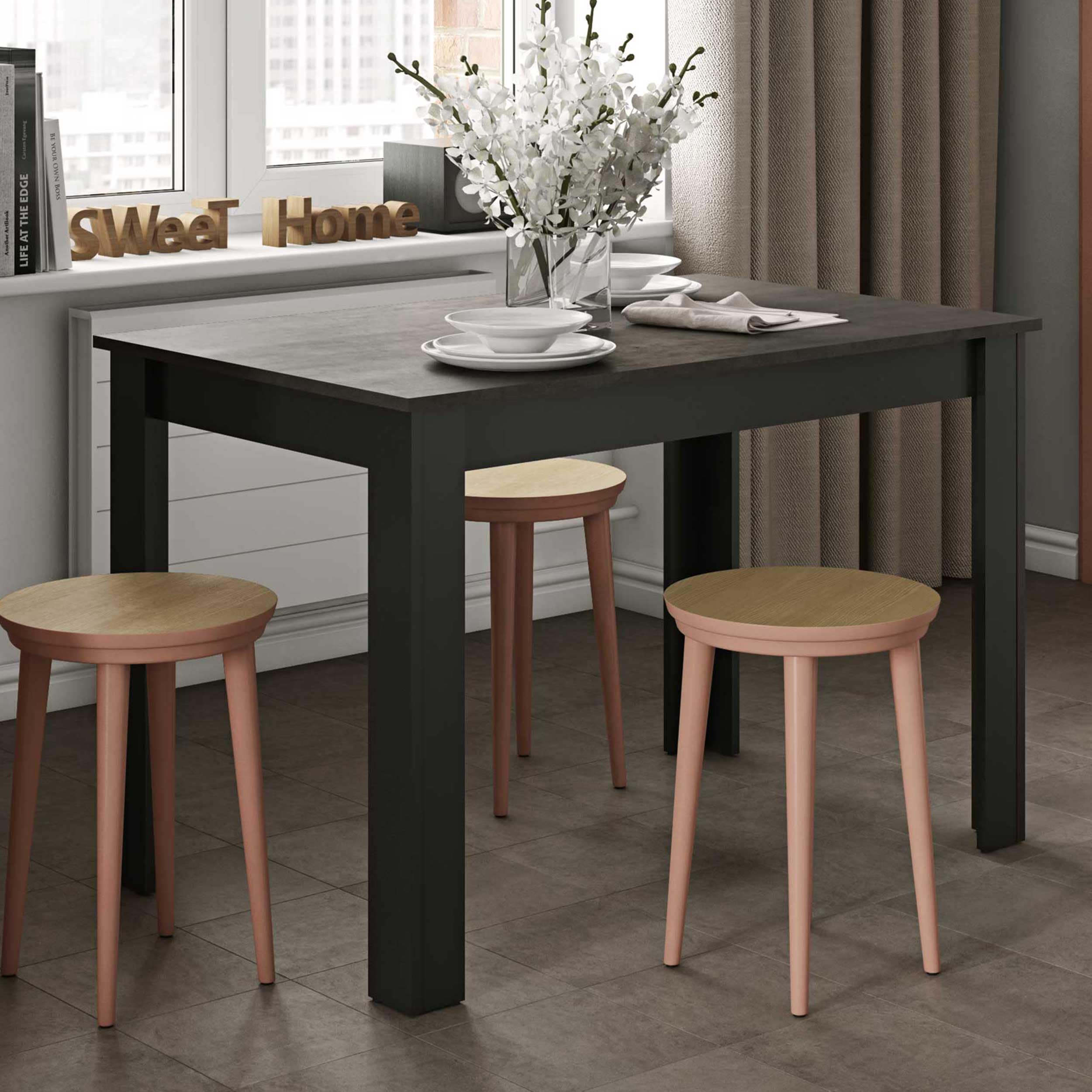 Symbiosis Nice Table à diner, Noir et Béton 110x70x73,1 cm