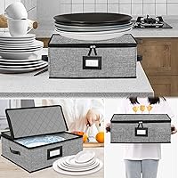 Vista 8 de Estuche de Almacenamiento Acolchado para Bandejas PAQUETE DE 2 - Contenedores de Almacenamiento de Porcelana Fina Carcasa Rígida para Organizar