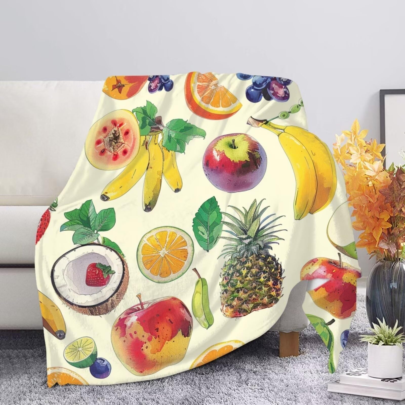Allcute Tropical Fruits Banana Pineapple Throw Blanket for Women Thick Soft Warm Sofa Couch Throw Blankets Home Decor Lightweight Green Winter Fall Blanket for Bedroom Living Room Travel