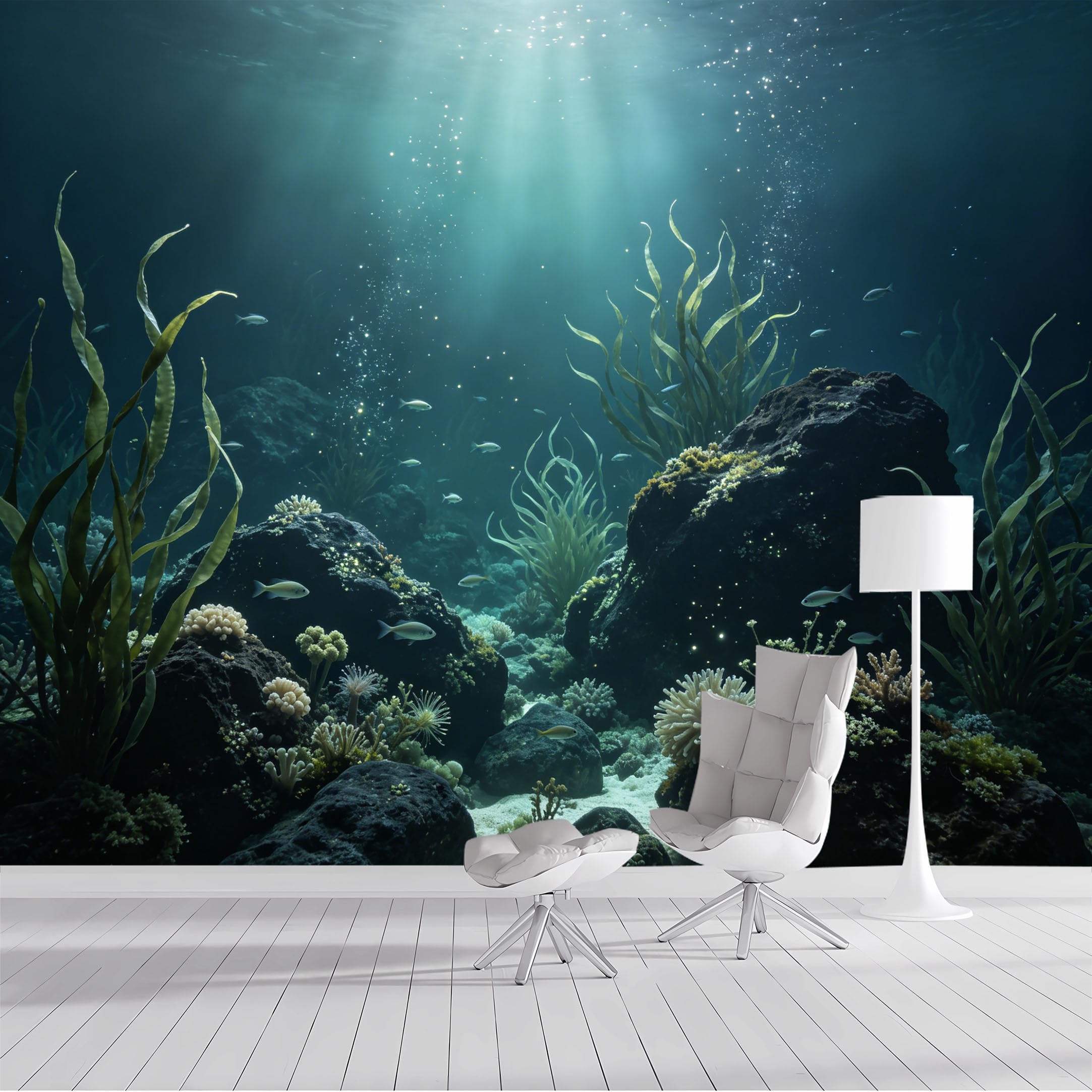 Custom Size Wall Mural Underwater Kelp Forest Marine Life Fish Coral Reef Landscape Watercolor SelfAdhesive Wall Fabric Removable Peel and Stick Wallpaper for Living Room Bedroom Bathroom