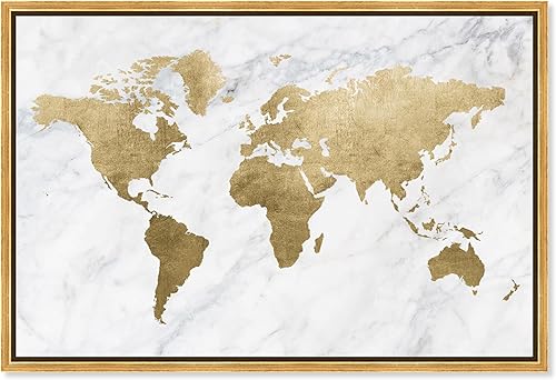 The Oliver Gal Artist Co. Mapamundi - Lienzo enmarcado para pared, diseño de mapamundi