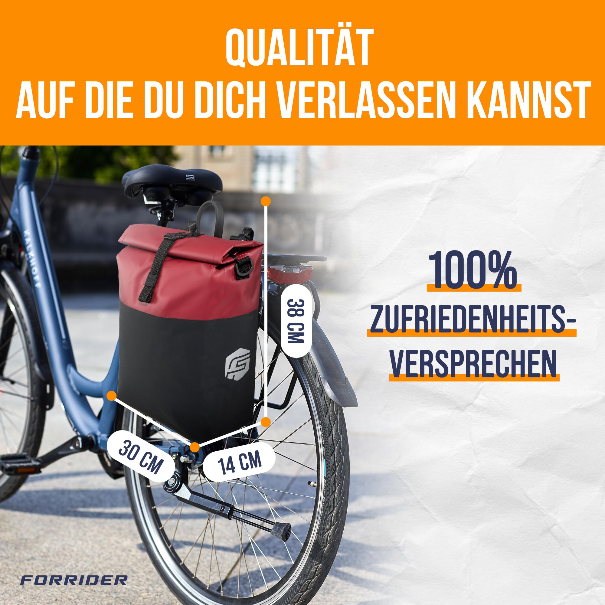 Forrider Fahrradtasche E-Bike & Fahrrad Tasche wasserdicht 22L für Gepäckträger mit Schultergurt & Reflektoren | Fahrrad Gepäckträgertasche | Fahrradtaschen Gepäckträger Tasche hinten (Rot)