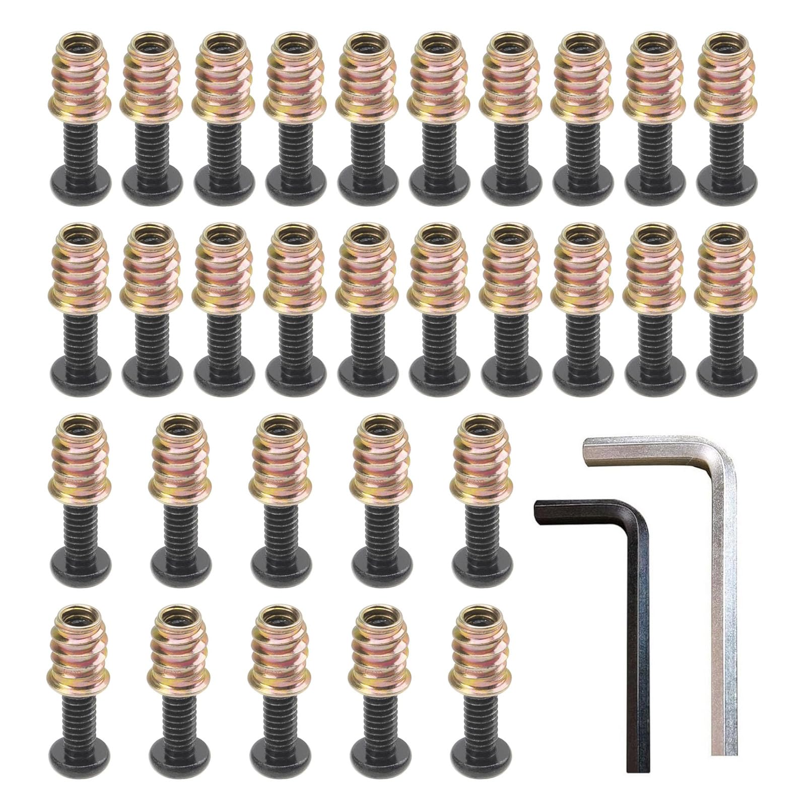 Kalttoy 32Pcs Furniture Assembly Bolts Rustproof Metal Connector Threaded Inserts For Indoor Outdoor Wooden Structure Bolt Fasteners For Metal