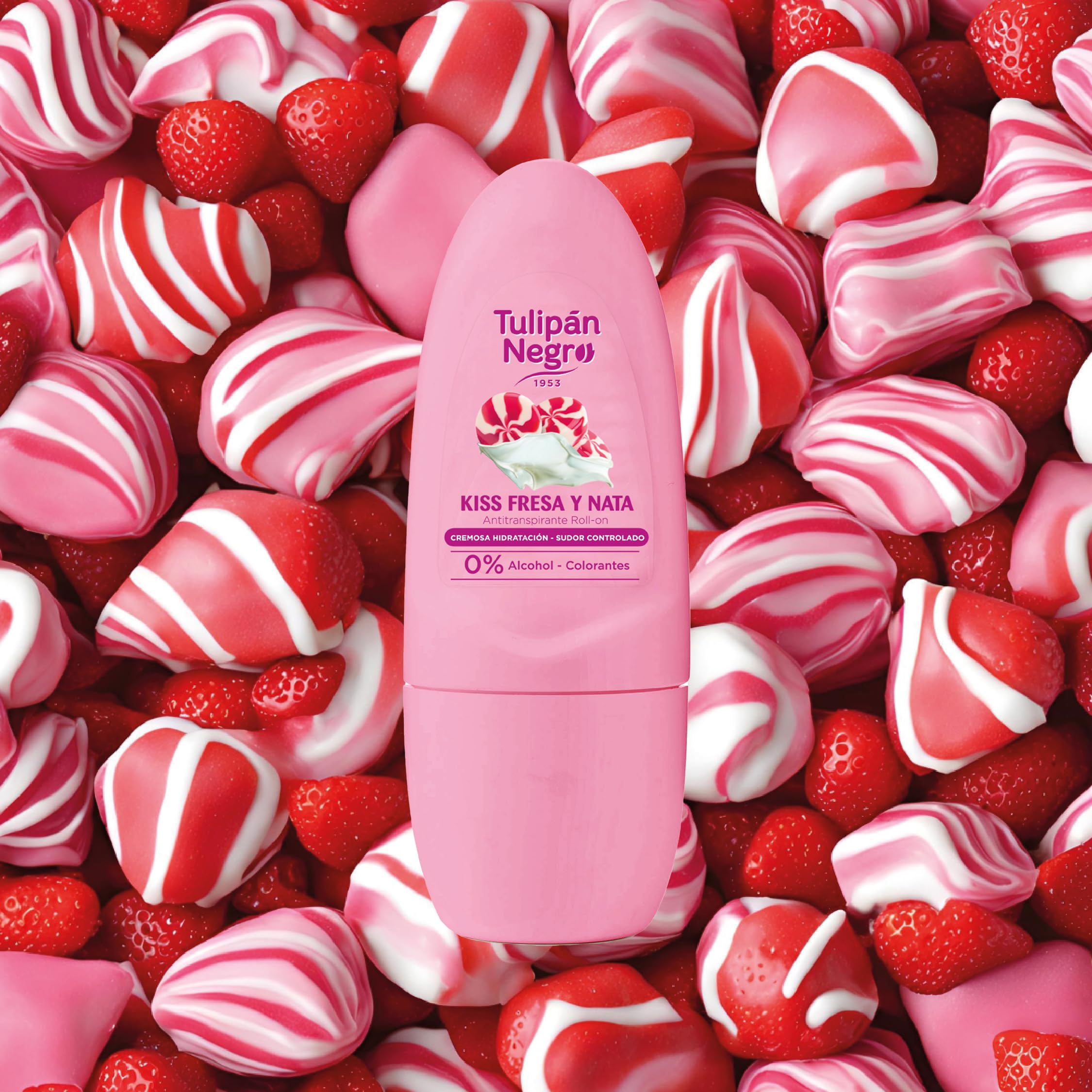 Tulpe, Schwarz, Anti-Transpirant Roll-on, Erdbeere und Sahne, 50 ml, 0% Alkohol und Farbstoffe, kontrolliert Schweiß (Packung mit 5)