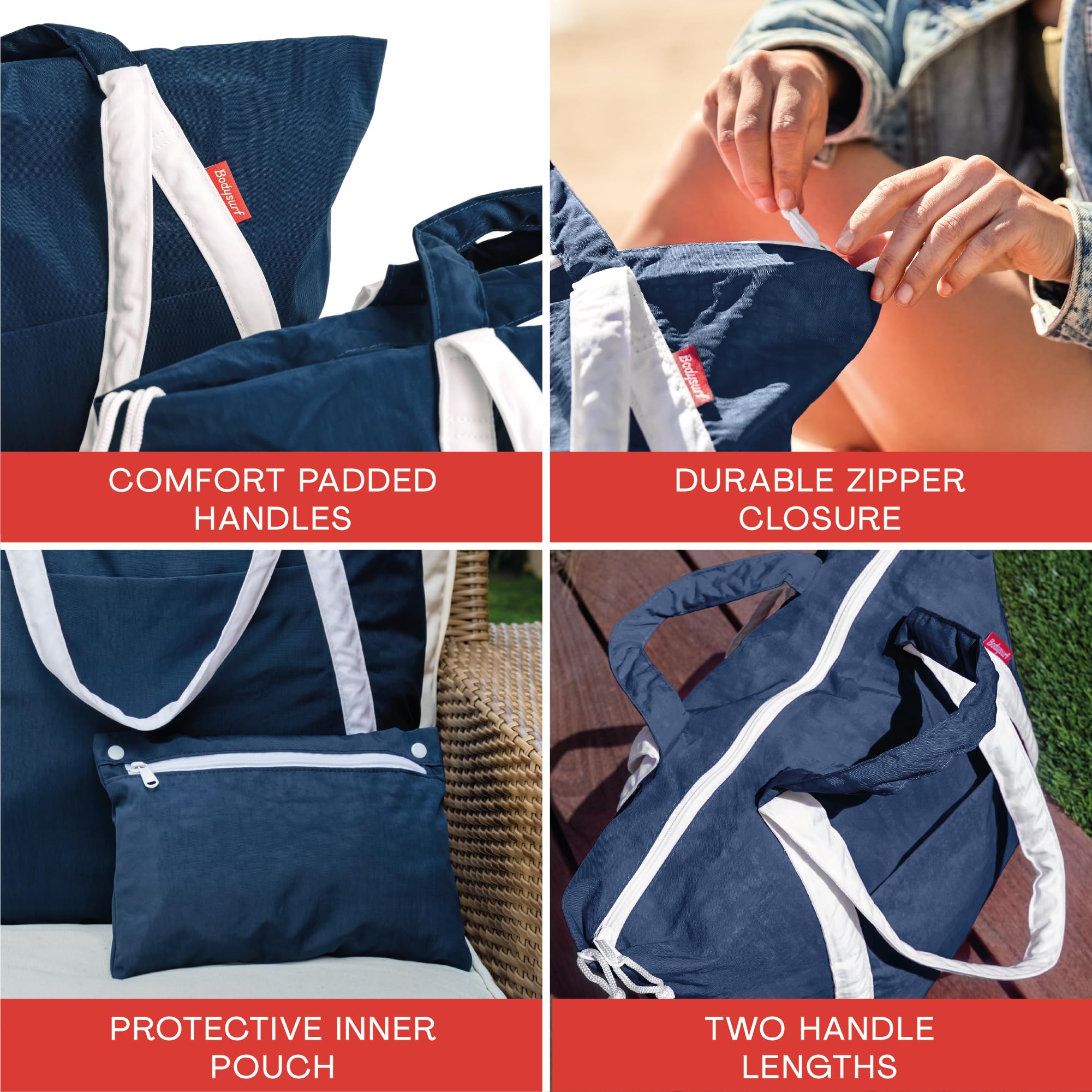 Bodysurf Beach Bags Waterproof Sandproof, Packable Beach Bag, Waterproof Beach bag, Beach Bag with Zipper, Beach Tote Bag