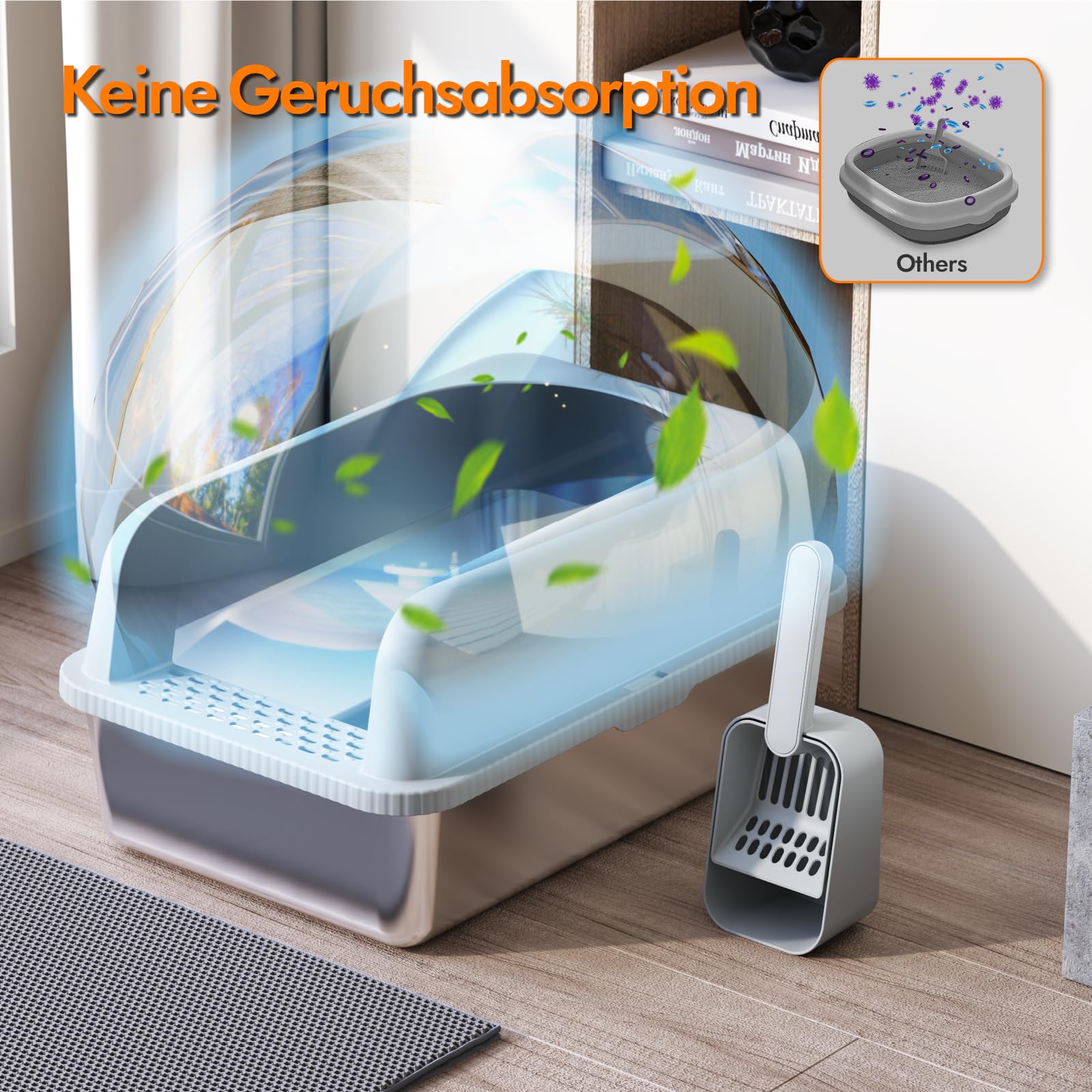 Katzenklo Edelstahl XL/L, Katzentoilette Edelstahl Große Kapazität Auslaufsicher Gegen Verschüttungen Katzenklo, mit Metall Katzenstreuschaufel(hellgrau)