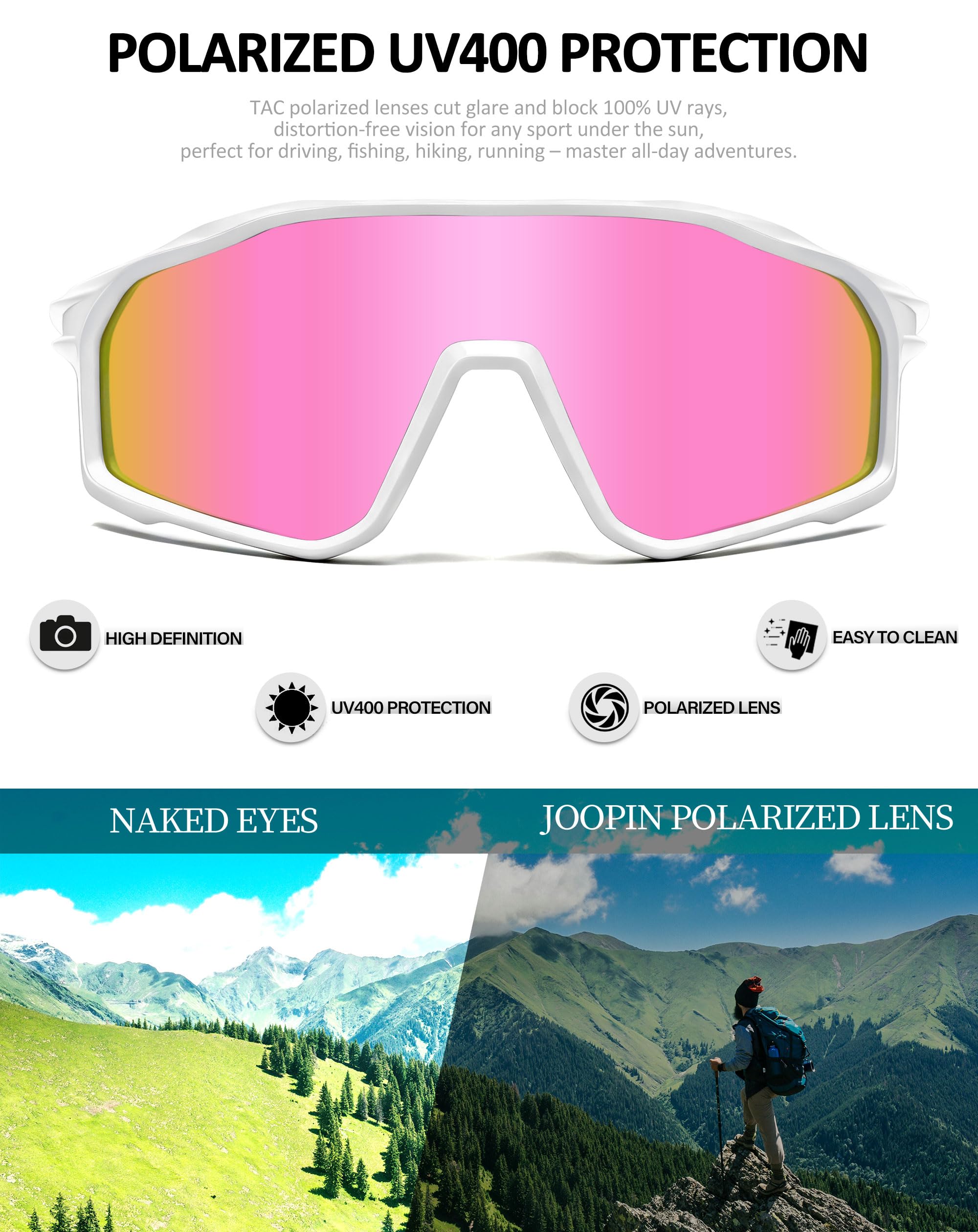 Joopin Occhiali da Sole Sportivi Uomo Donna Polarizzati UV400 Protezione Occhiali da Ciclismo Guida Montagna Pesca Running Trekking