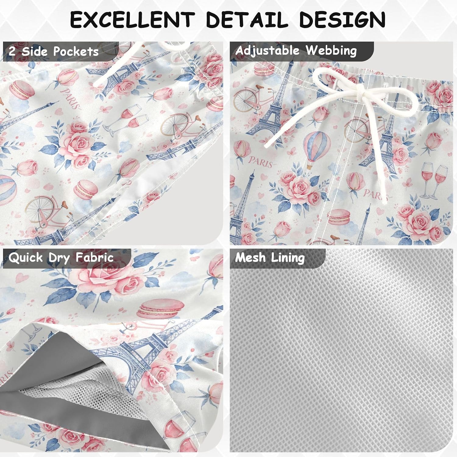 Boys Swim Trunks Vintage Paris Floral Quick Dry Bathing Suit Swimsuit Toddler Beach Board Shorts 2-12Y