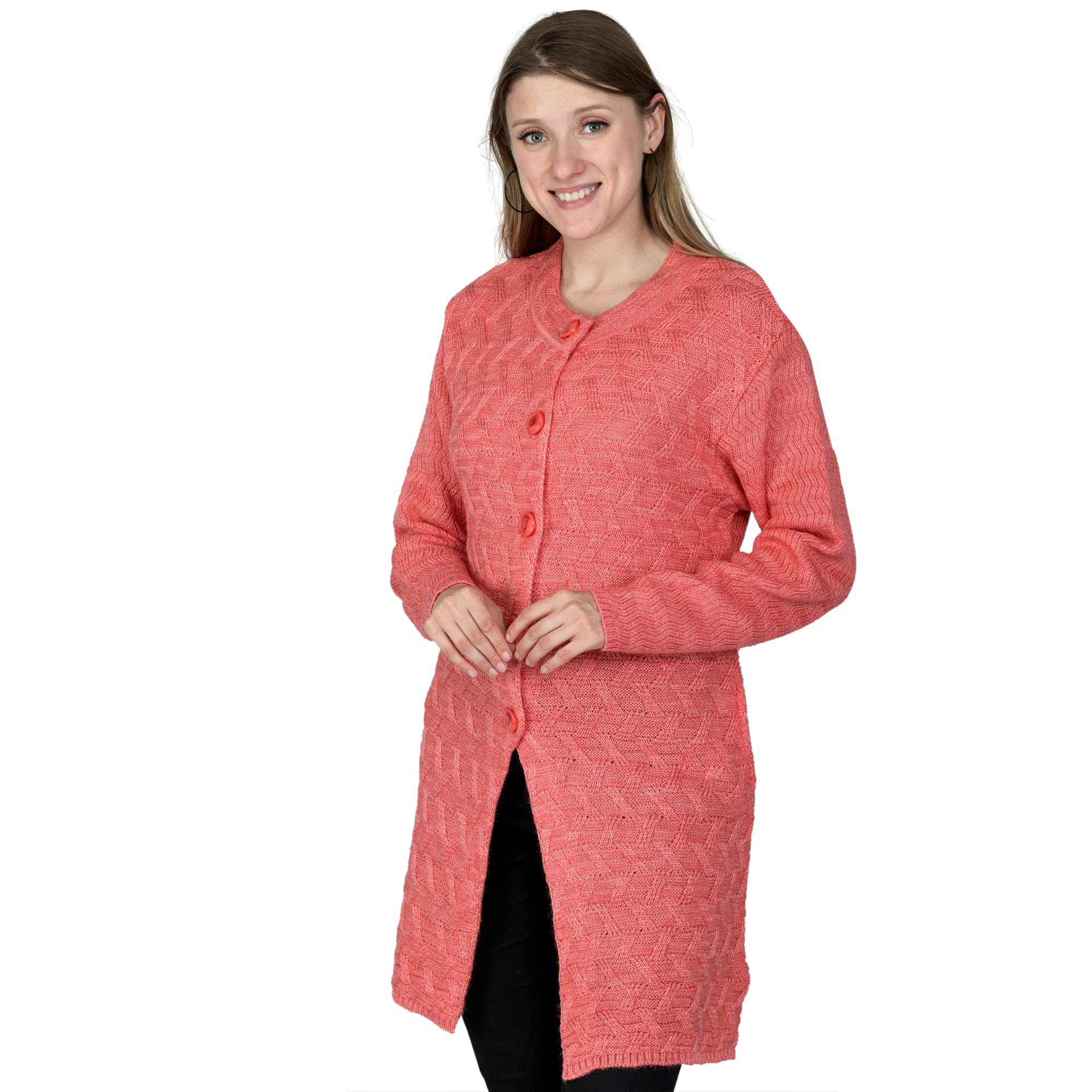 lady willington Women Round Neck Woolen Long Coat Warm Fabric Cardigan Winter Wear Pure Wool Solid Sweater for Women 100% Rainbow Wool Free Size Cotty Fully Warm Cardigans with Side Pockets-picture-32