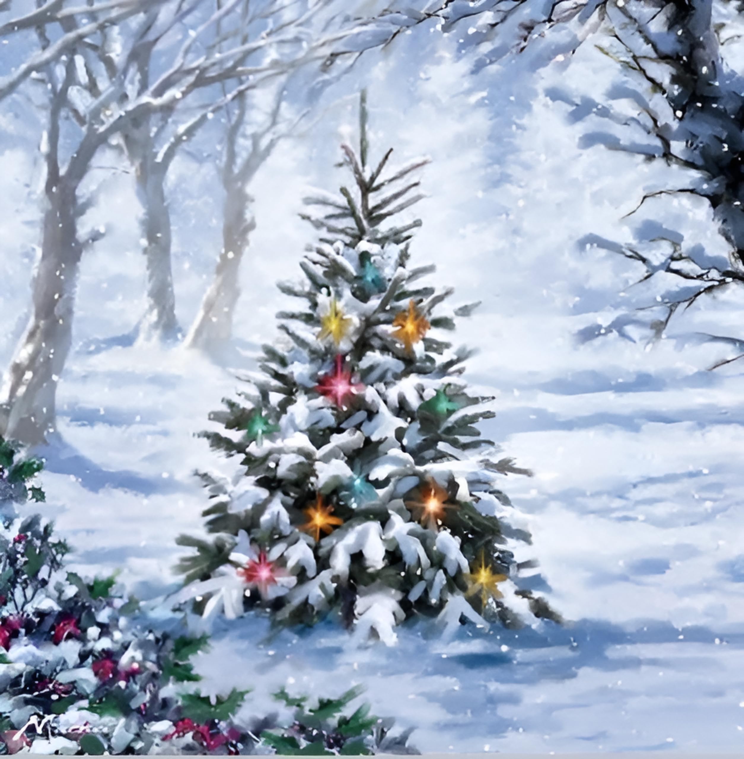 Noel Tatt Charity Christmas Cards Pack of 10, Charity Christmas Cards with Snowy Decorated Tree Design