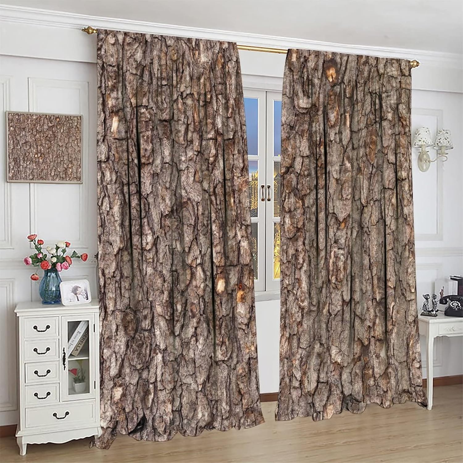 Brown Tree Bark Bathroom Blackout Curtains,Retro Rustic Country Old Trunk Wood Style Window Door Curtains for Bedroom Kitchen Living Room Home Decor W42xL45in