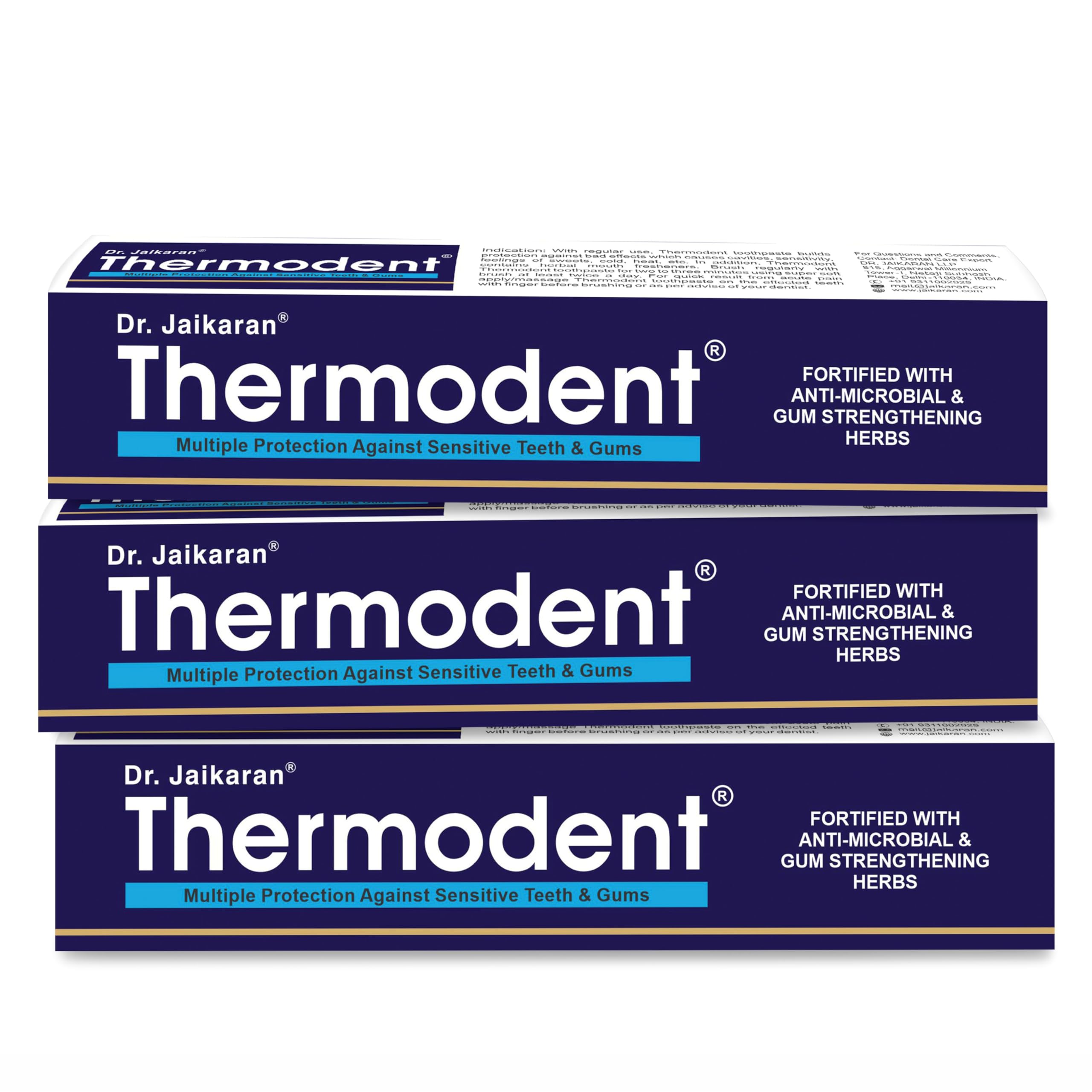 DR.JAIKARAN Thermodent Sensitive Care Herbal Cavity Protection Toothpaste - 100G Pack Of 3 | No Artificial Flavour, No Parabens