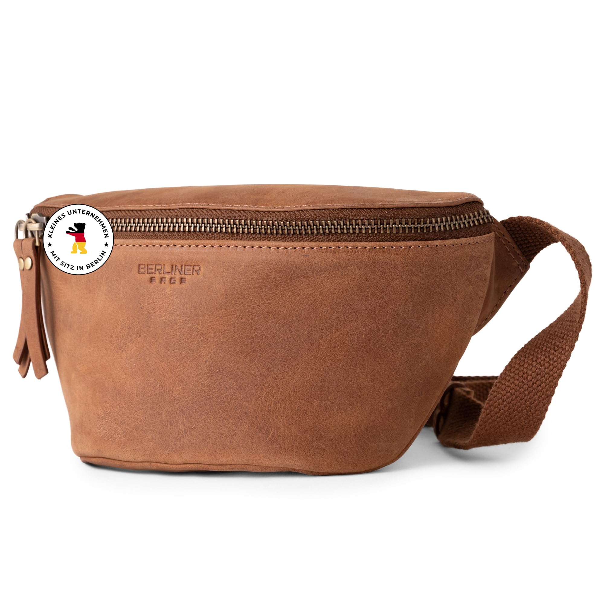 Berliner Bags Vintage Bauchtasche Noah, Umhängetasche aus Leder, Crossbody Tasche, Gürteltasche für Damen und Herren - Braun