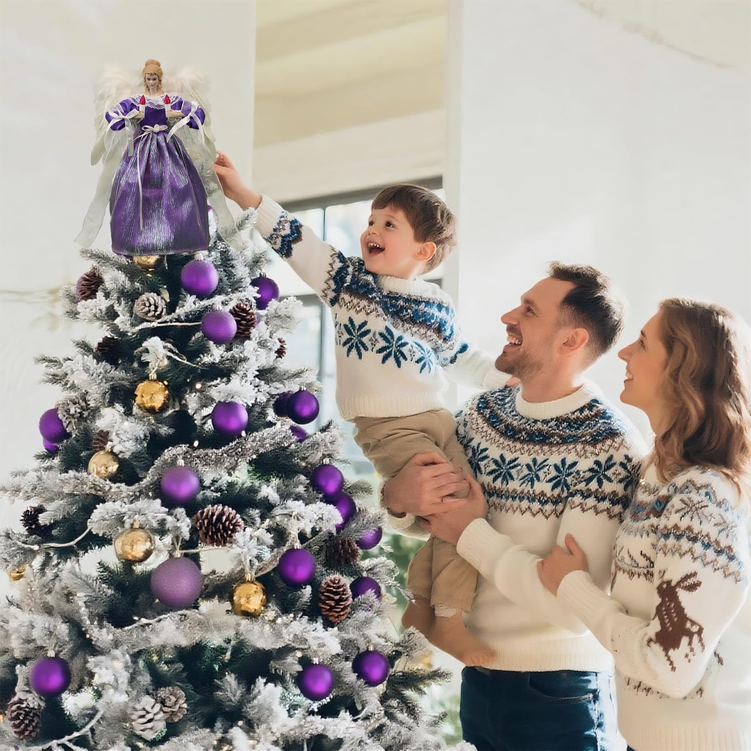 Décoration de sapin de Noël en forme d'ange avec ailes mobiles Violet