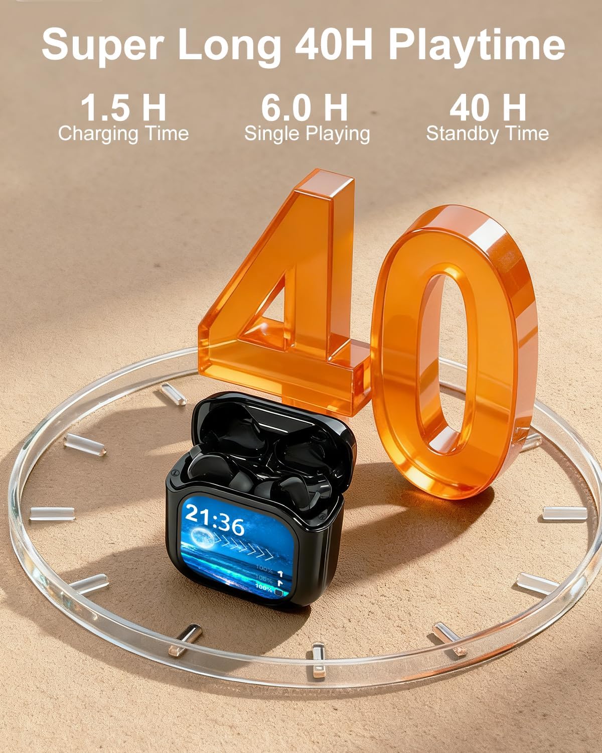 Smart Earphones with Touchscreen, Touch Screen Earbuds, Wireless Headphones Bluetooth 5.4, Touch Buds with LED Screen, ANC/ENC Noise Cancelling, 48H Playtime, for Work, Sport (Black) - Image 3