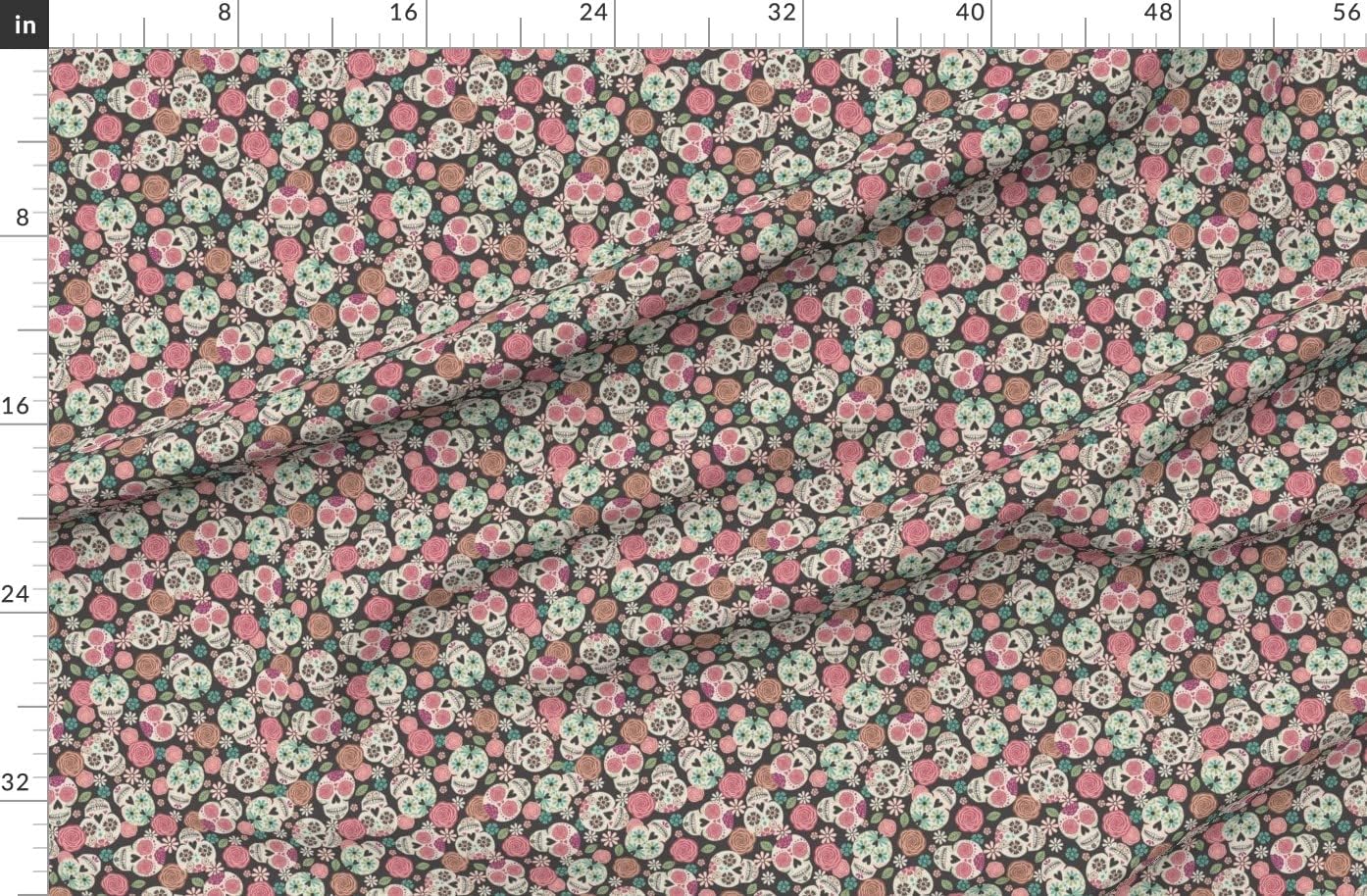 Spoonflower Fabric - Sugar Skulls Color Halloween Girly Floral Pastel Pink Blue Printed on Organic Cotton Sateen Fabric by The Yard - Sewing Quilting Apparel Home Decor