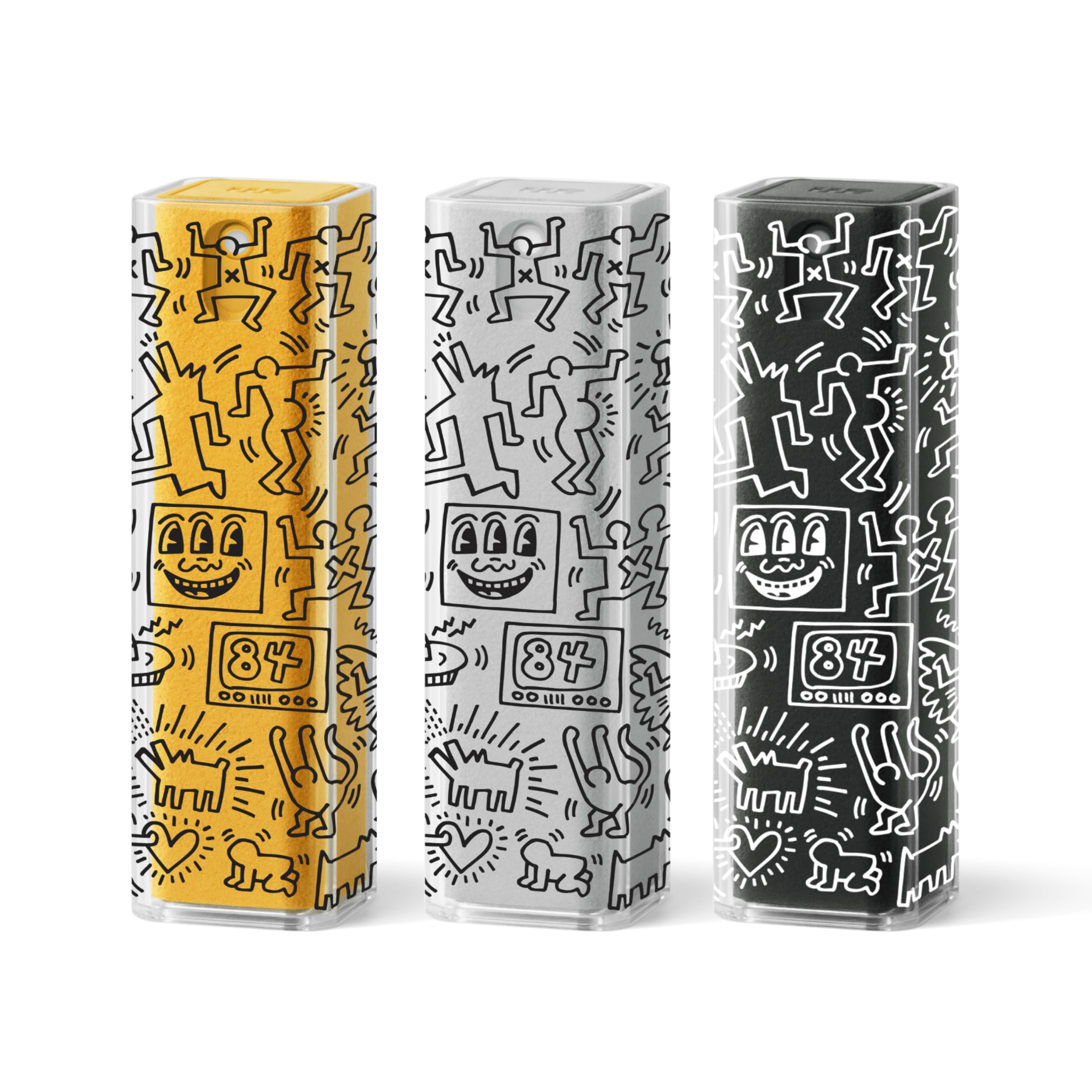 am Spray Pulizia Schermo 2 in 1 con Panno in Microfibra Integrato per Smartphone, Tablet, Laptop, Monitor PC, Smart TV e Display Auto, Ricaricabile, Keith Haring, 3 Pack