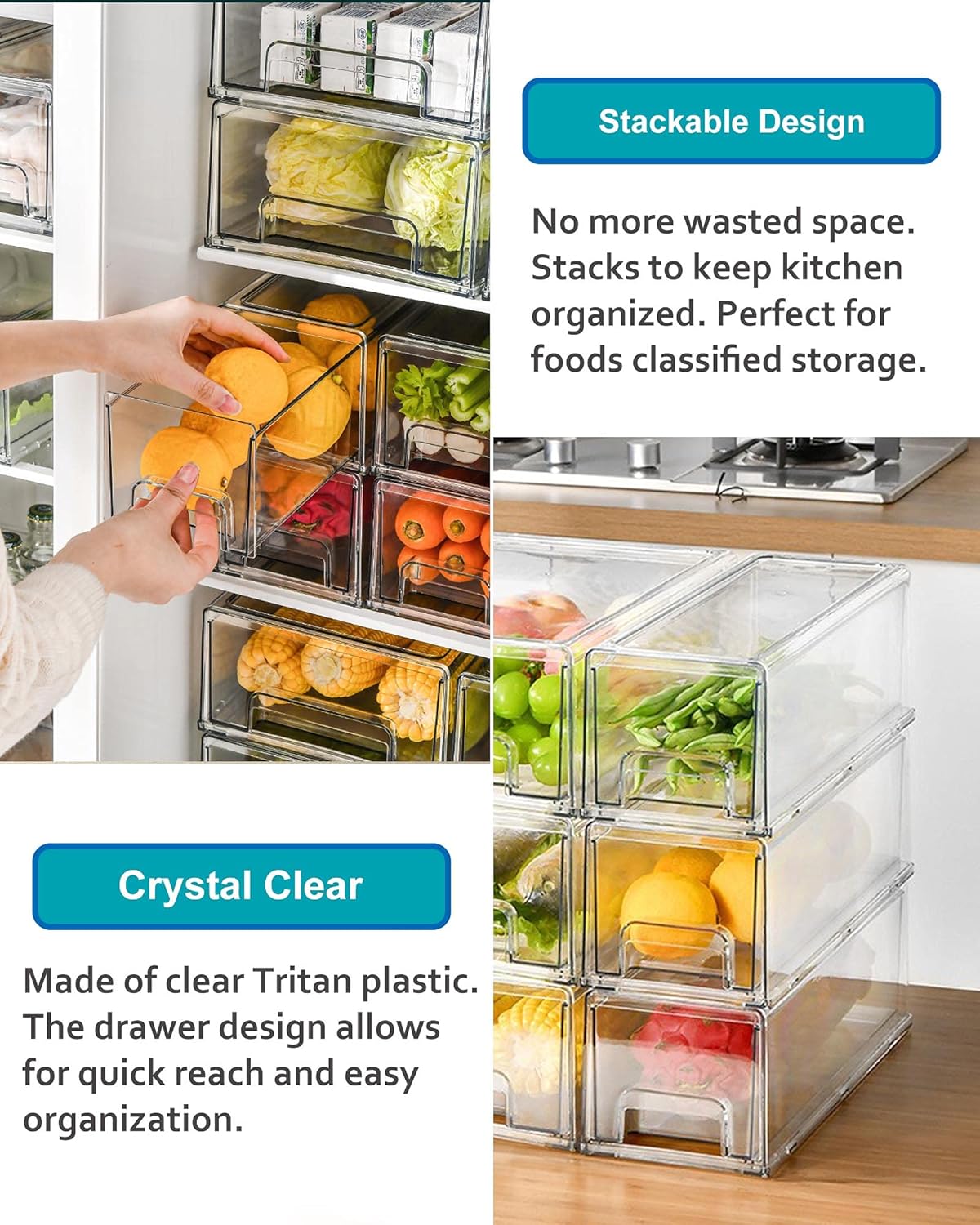 Buy AYOTEE Refrigerator drawer organizer Fridge clear stackable drawers