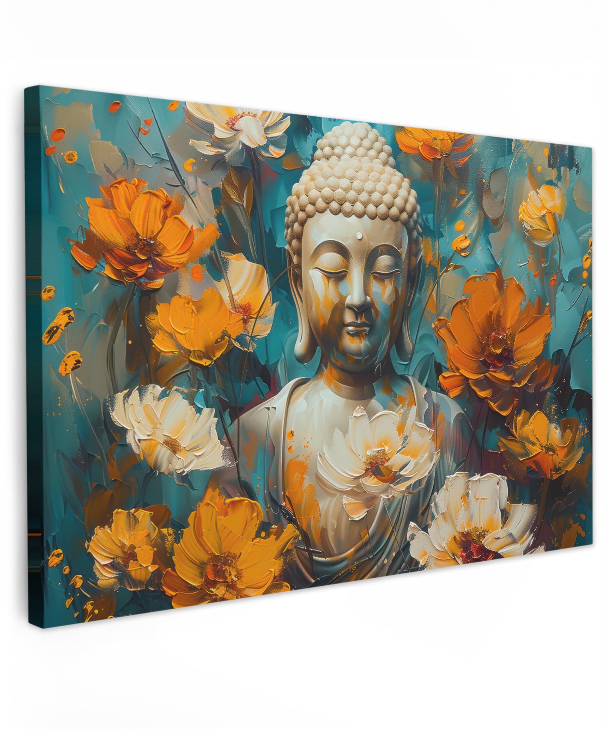 MuchoWow© Wandbilder 60x40 cm Wohnzimmer Wanddeko Schlafzimmer Zimmerdeko Wandgemälde Zimmer Deko auf Wand Dekoration Wall Art Buddha - Zen - Blume - Spirituell - Aquarell - Kunst
