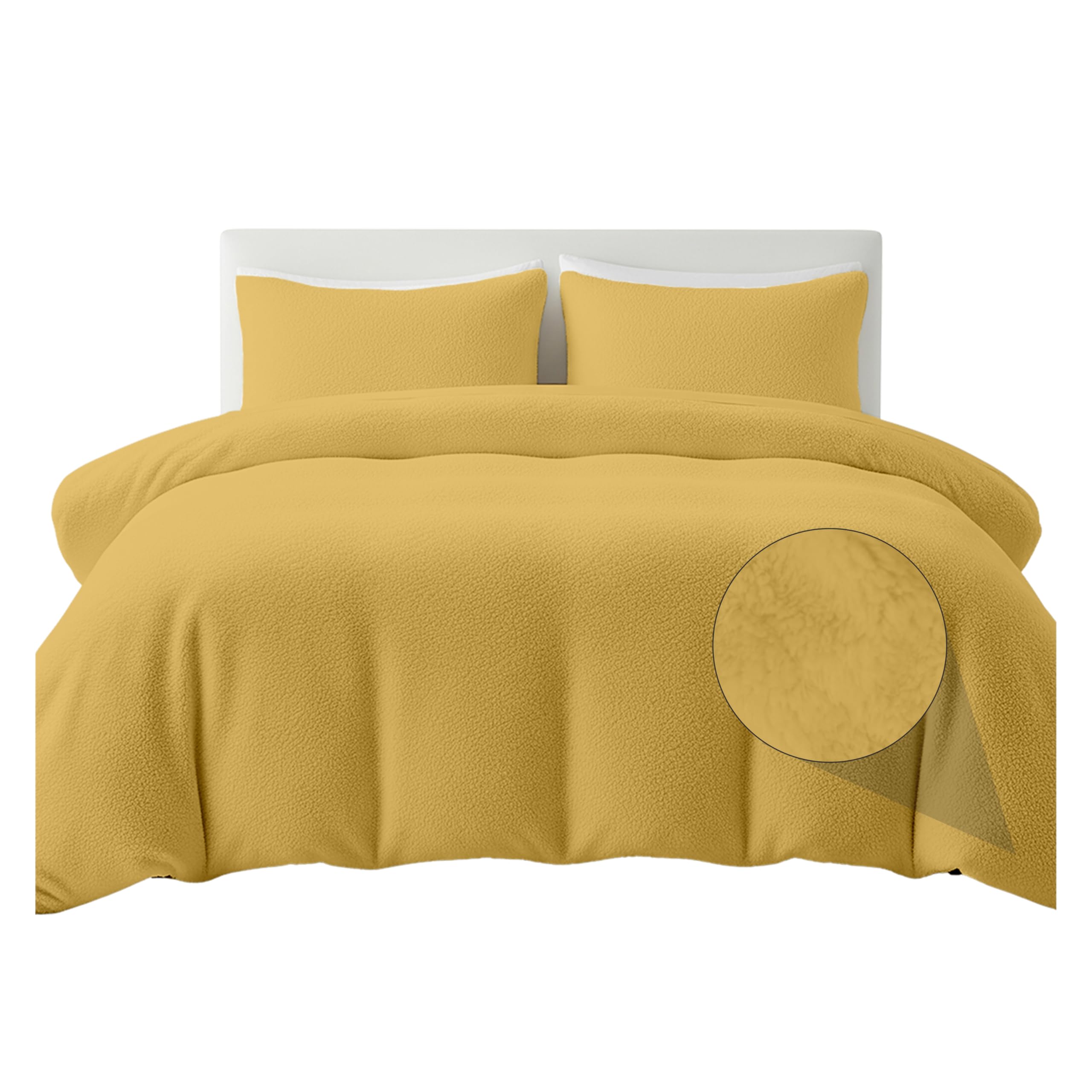 Rohi Ochre Luxury Teddy Fleece Duvet Cover Set – Soft Cosy & Fluffy Teddy Bear Bedding, Thermal Warm Winter Fleece Quilt Cover with Matching Pillowcases – Anti Allergy Bedding, Super King — image 1