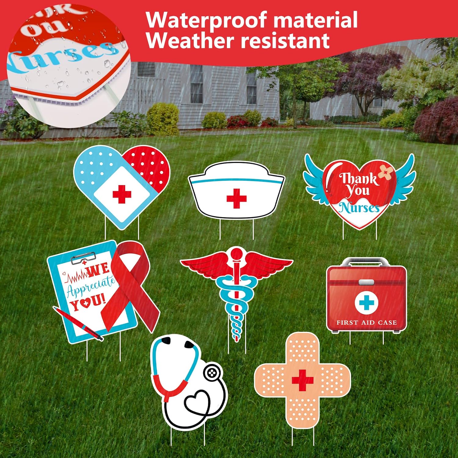 Nurse Appreciation Week Decorations Yard Signs 8 Pcs with Stakes Thank You Nurses Happy National Nurses Week Doctor Nurse Appreciation Gifts for Indoor Outdoor Lawn, Garden, Party Decorations