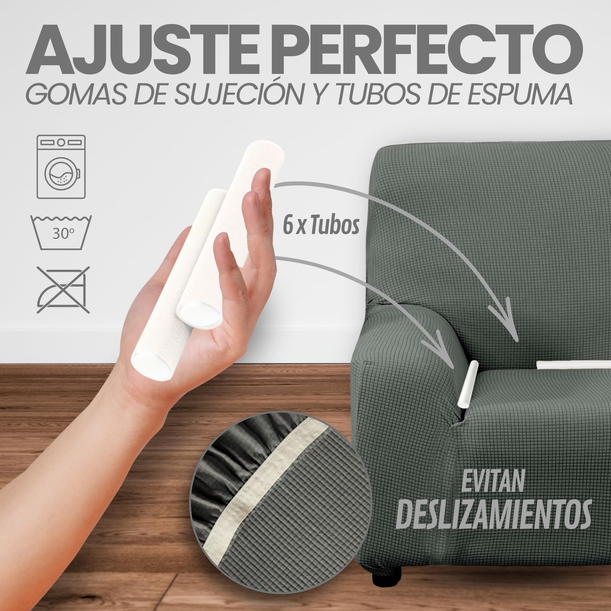 LAN&LAN - Funda Sofa, 2 plazas, Funda Sofá Elástico y Ajustable, Funda de Sofa Cómoda y Lavable, Cubre Sofá Que Previene Manchas de Niños y Pelos de Mascotas (Gris Plata)