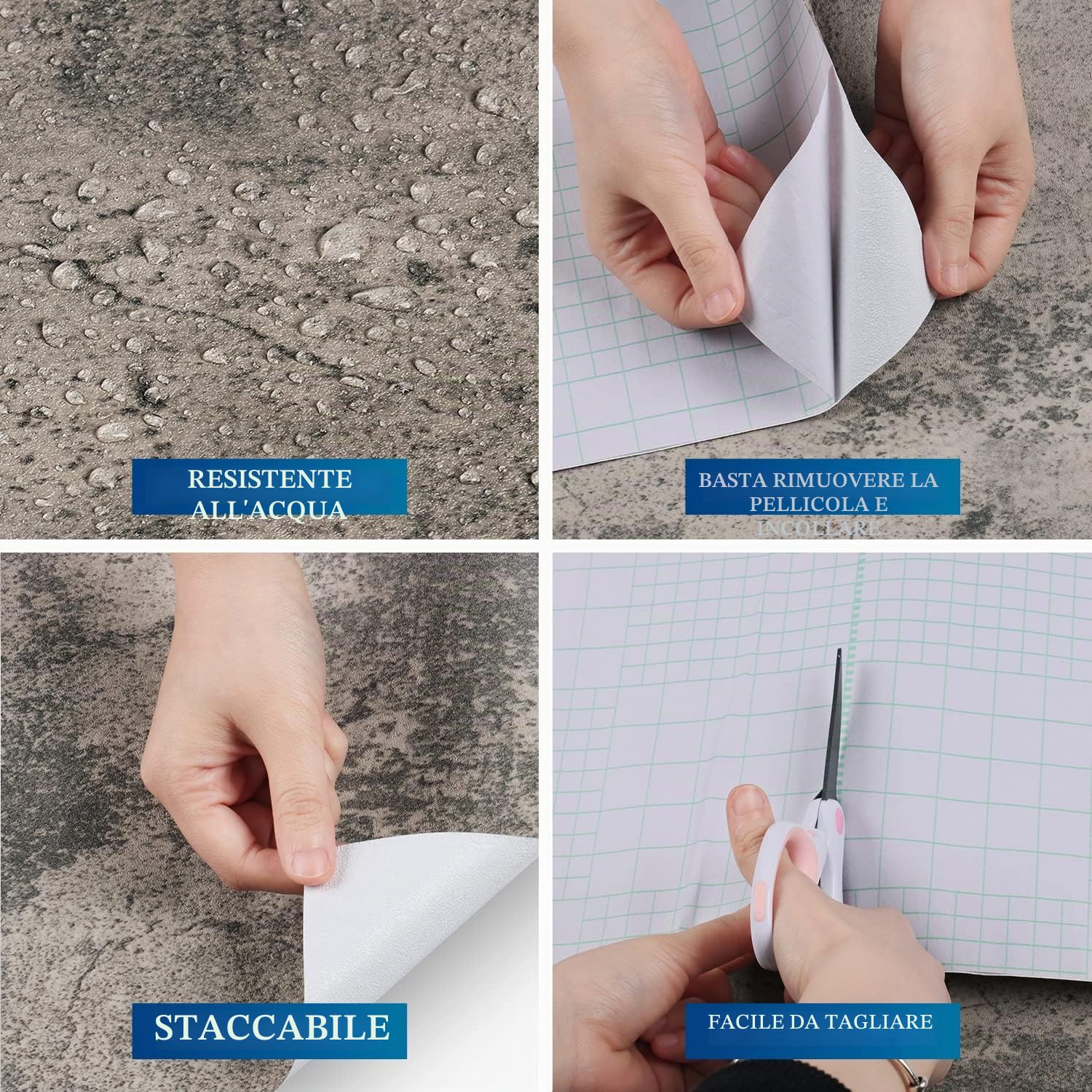 FunStick 40CM×12M Carta da Parati Adesiva Effetto Cemento Carta Adesiva per Mobili Cucina Grigio Piano Lavoro Impermeabile Pellicola Adesiva per Mobili Grigio Cemento Paraschizzi Cucina Muro Scaffali