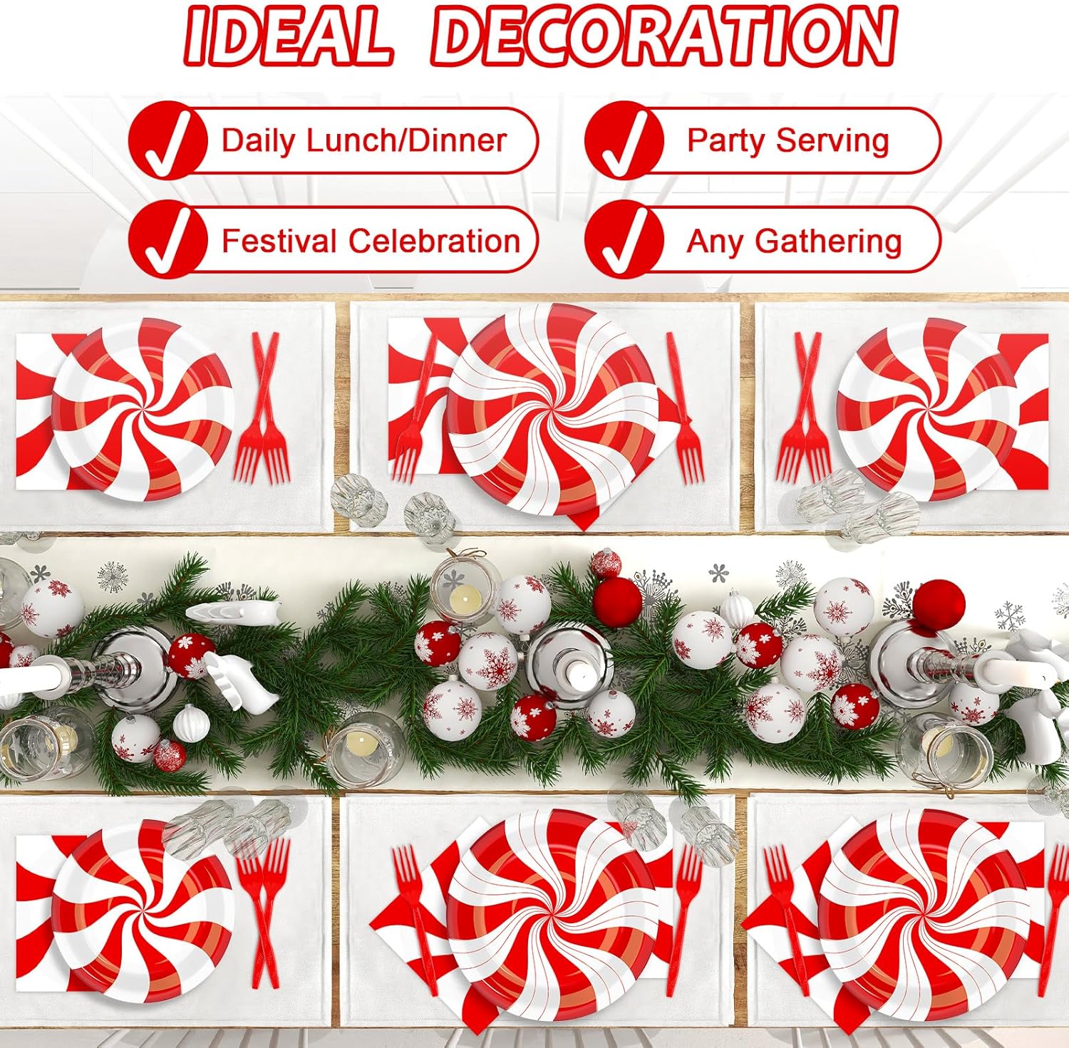 100Pcs Christmas Candy Cane Party Plates and Napkins Party Supplies Peppermint Party Tableware Set Red and White Striped Christmas Winter Party Decor Favors for Holiday Xmas Theme Party Serves 25 - Image 7