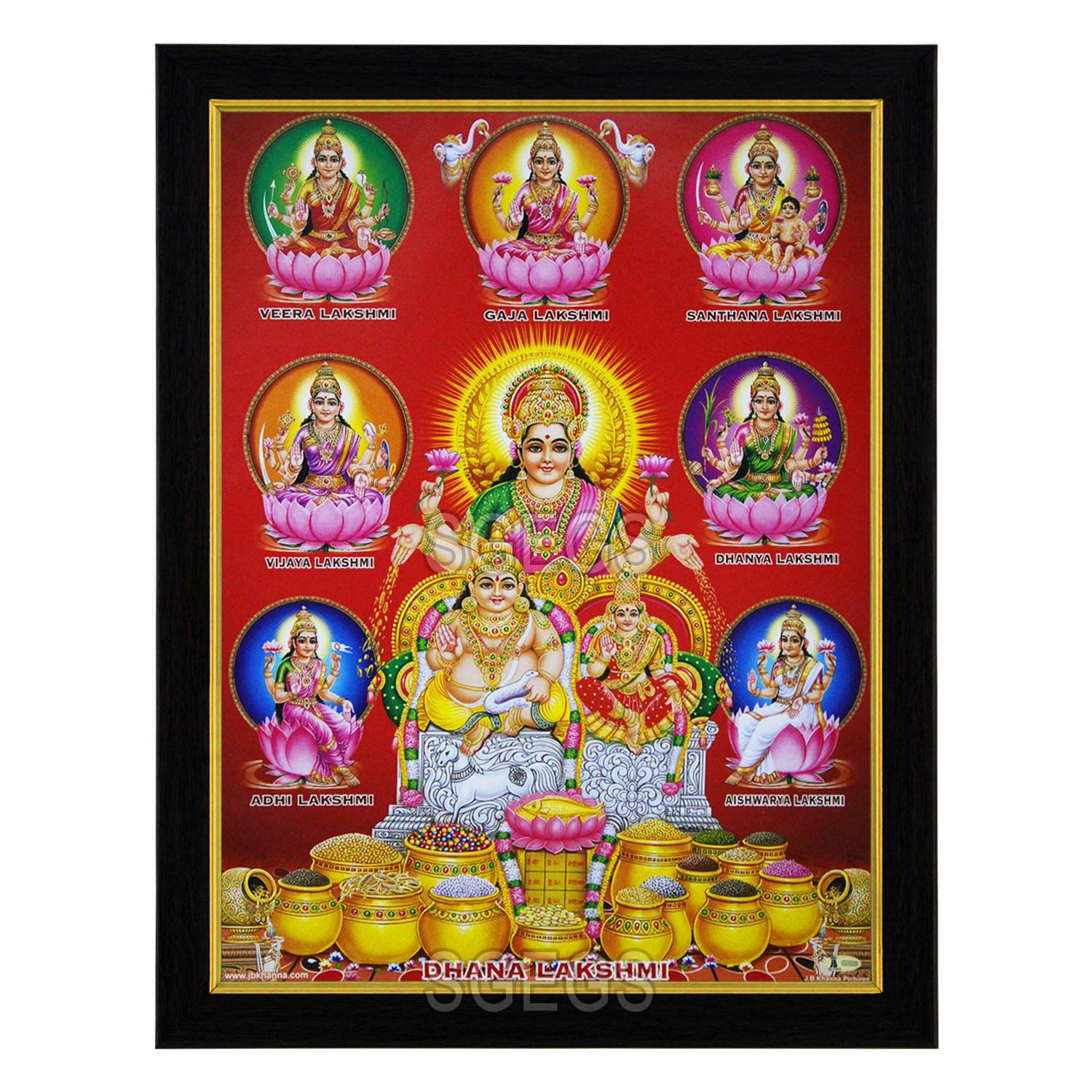 SHREE GANESH ENTERPRISE GIFTING SOLUTIONS God Kubera Goddess Lakshmi with Ashta Lakshmi HD Photo Frame Laxmi Diwali Pooja (Poster Frame, 23.5x1x31cm)
