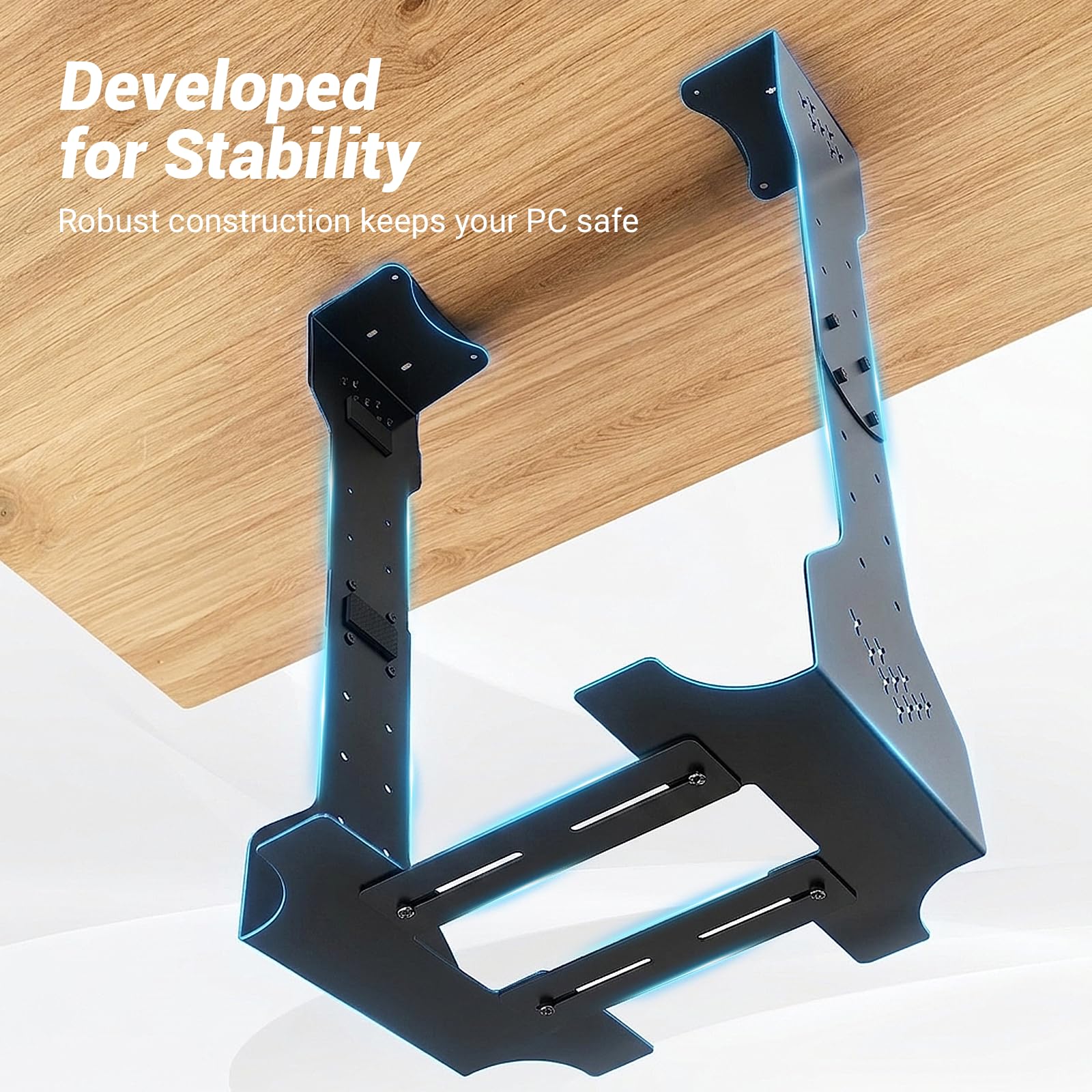 Support PC sous Bureau réglable en Hauteur 290-590 mm, Largeur 200-340 mm, Capacité 35 kg, Acier Robuste
