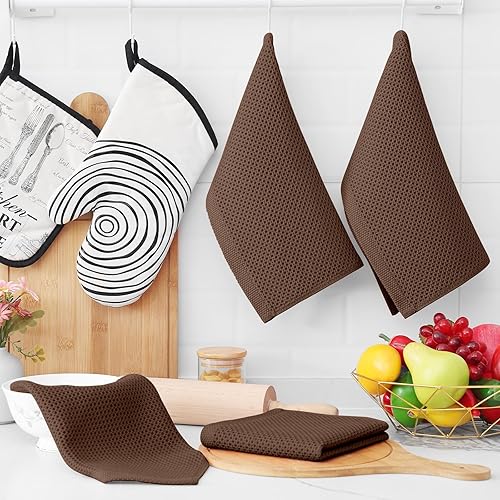 Miniatura 204 de Homaxy Trapo de cocina de 100% algodón, tejido de punto gofre, ultrasuaves, absorbentes, de secado rápido, para limpiar, 13 x 28 pulgadas, paquete