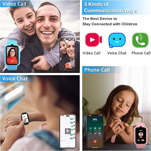 Miniatura 5 de 4G - Reloj de teléfono celular para niños con rastreador GPS y videollamadas, reloj inteligente para niños de 5 a 12 años, llamada SOS con cámara de