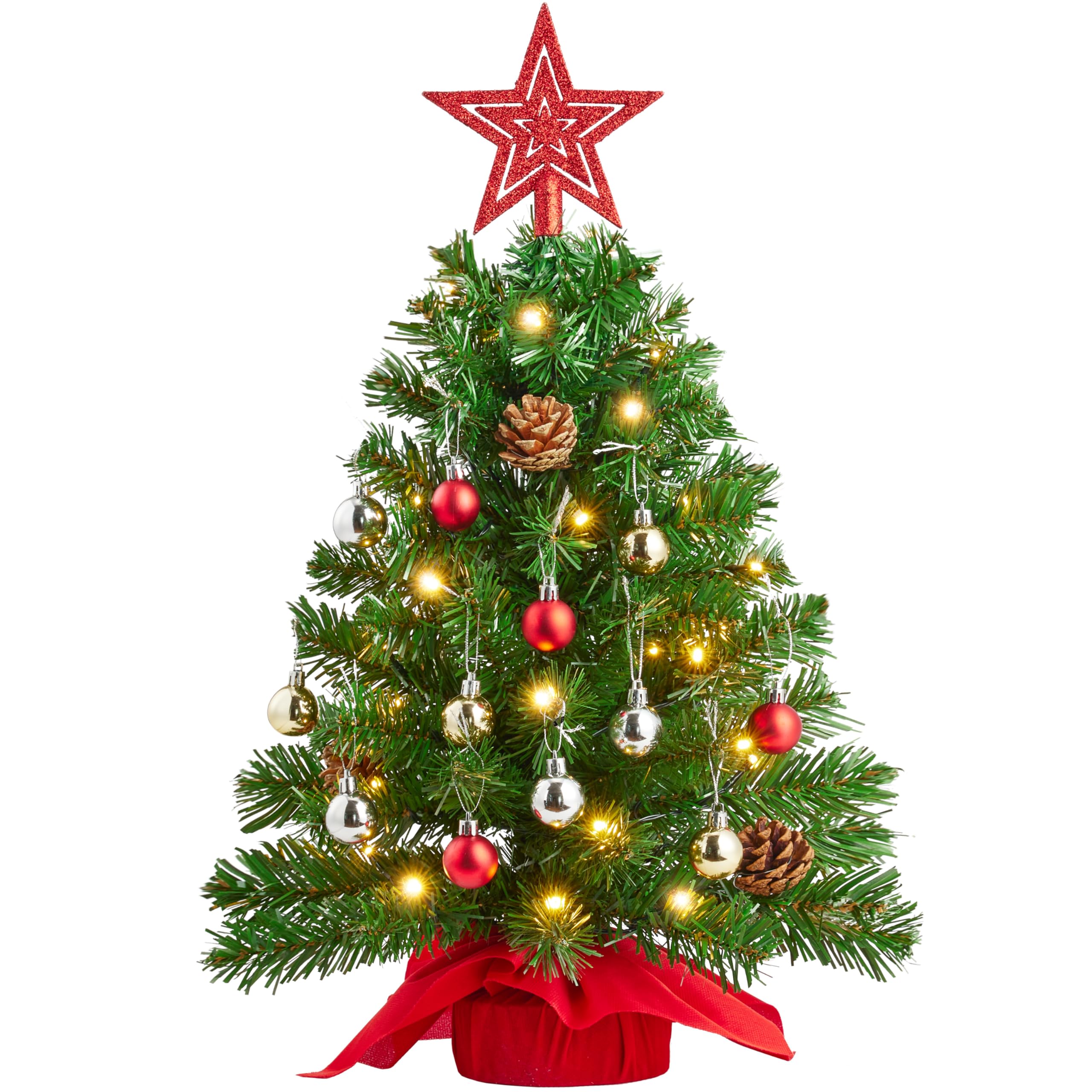 Joiedomi Green 23 Inch Tabletop Christmas Tree, Artificial Mini Xmas Pine Tree With Led String Lights And Ornaments,Christmas New Year Decoration Tree Decor