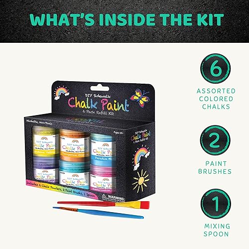 Miniatura 3 de Kit de 6 pinturas de tiza para aceras, no tóxicas, lavables, simplemente mezcla con agua y utiliza un pincel para crear obras de arte coloridas en