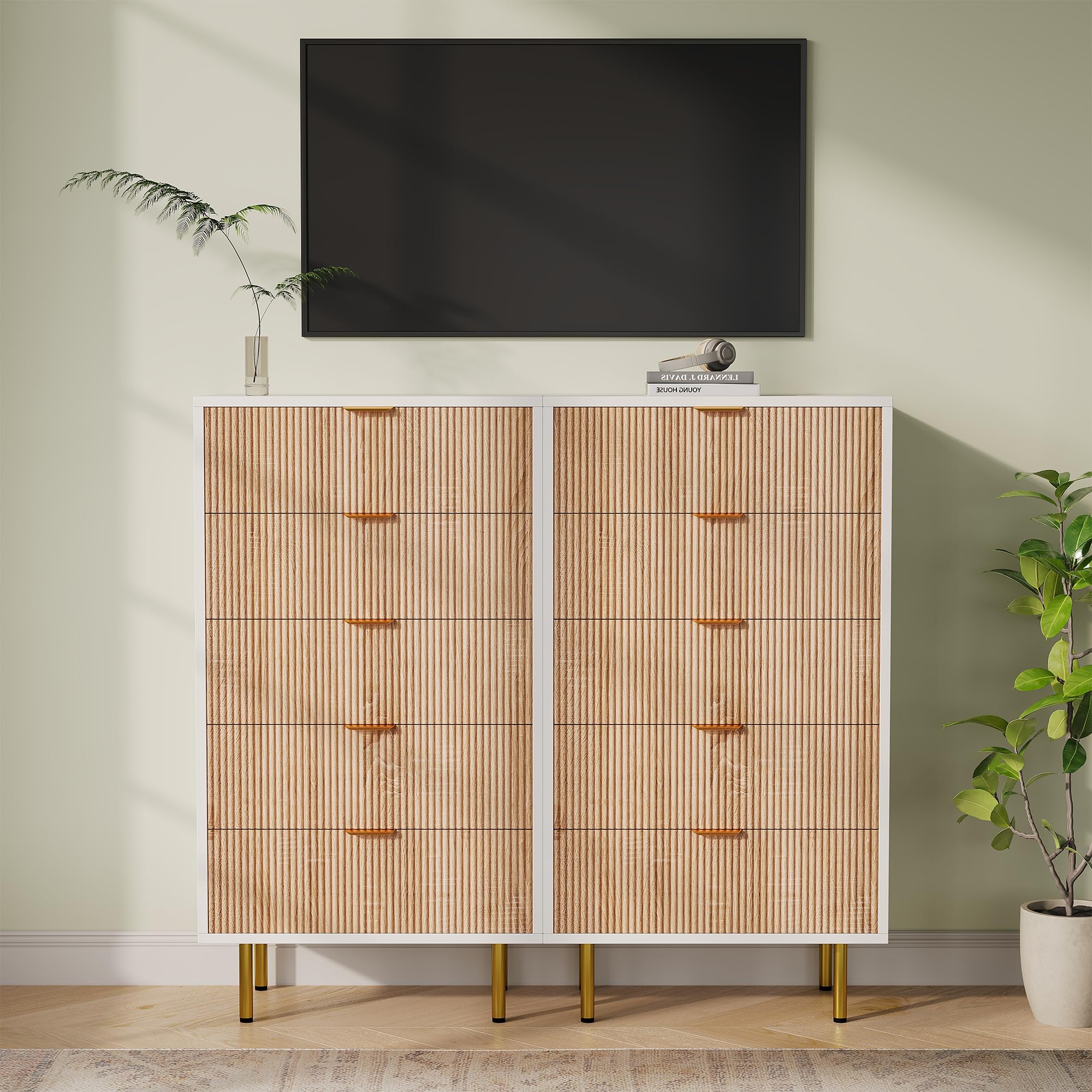 Commode à 5 Tiroirs, Commode Chambre Adulte Moderne 60x34x110cm, Chiffonnier Meuble de Rangement pour Chambre,Salon,Entrée