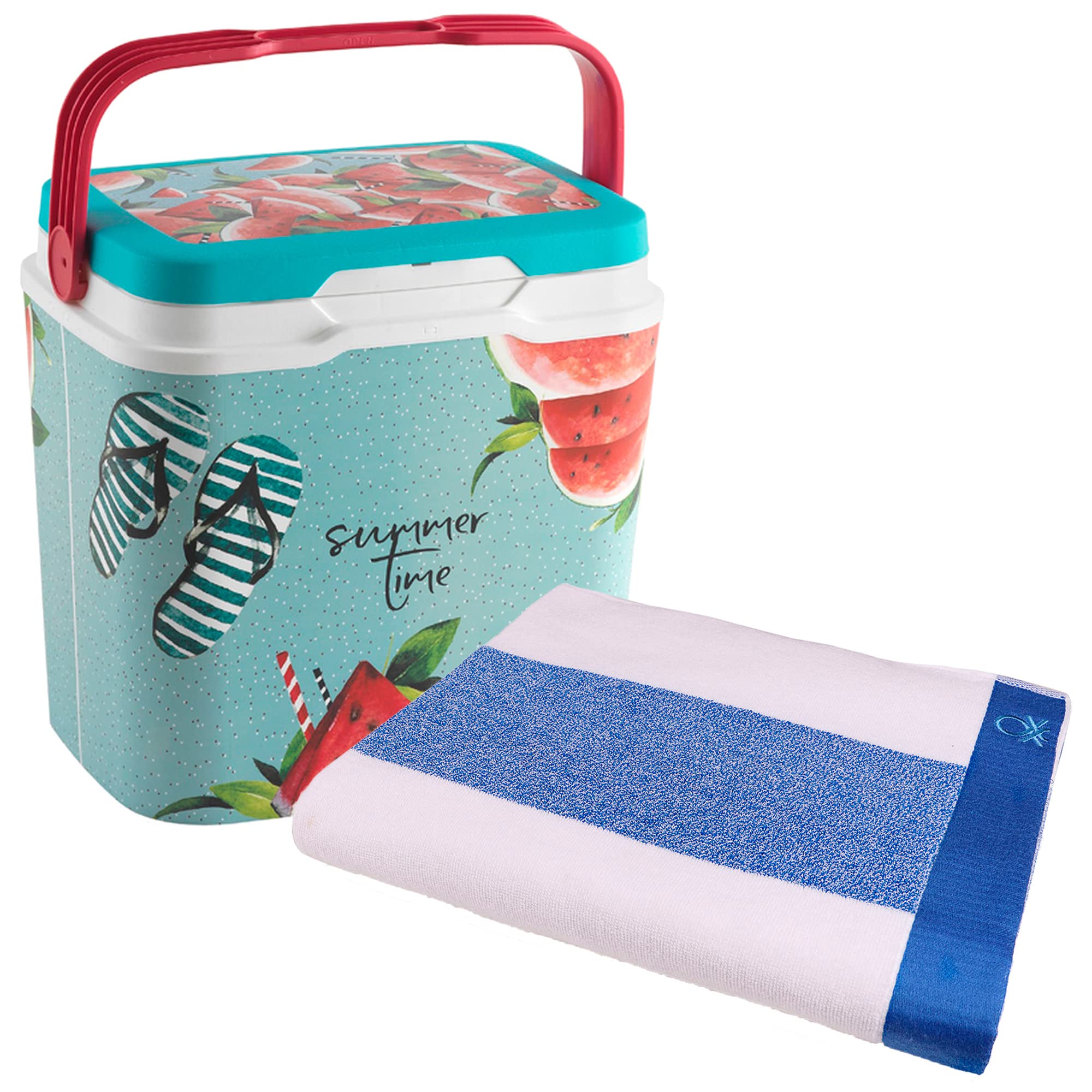 Nevera life story 29 Litros watermelon + Toalla de playa 90x160cm 450gsm terry 100%algodon azul