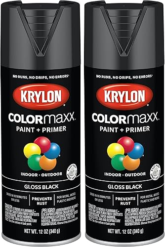 Krylon K05505007 COLORmaxx - Pintura y base en aerosol para uso en interiores y exteriores, color negro brillante, 12 onzas (paquete de 2)